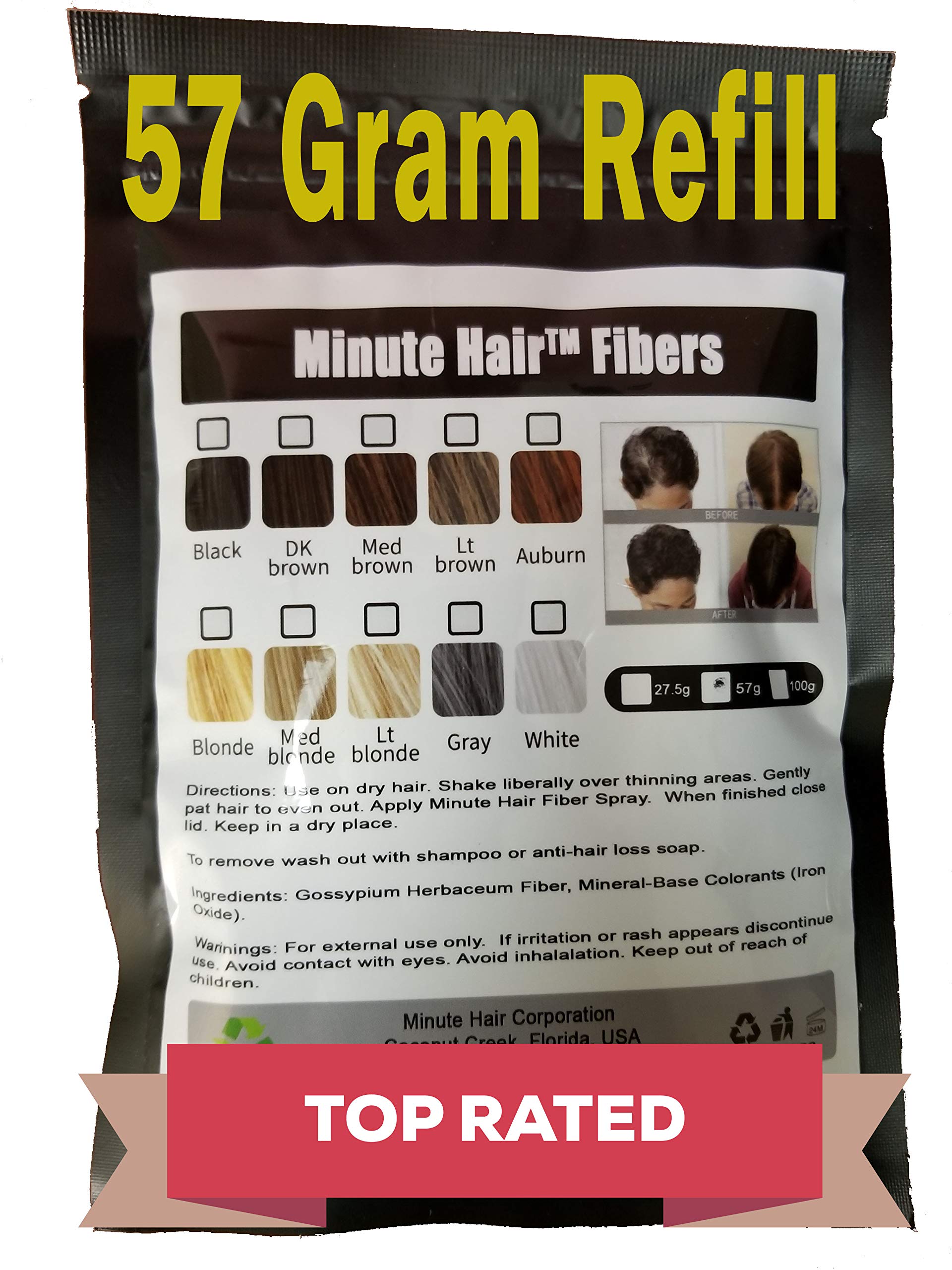 Hair Building Fibers Medium Brown 57 Grams (2 oz) Minute Hair Refill Hair Loss Concealer That You Can Use for Your Bottles From Competitors Like Toppik, Xfusion (Medium Brown)