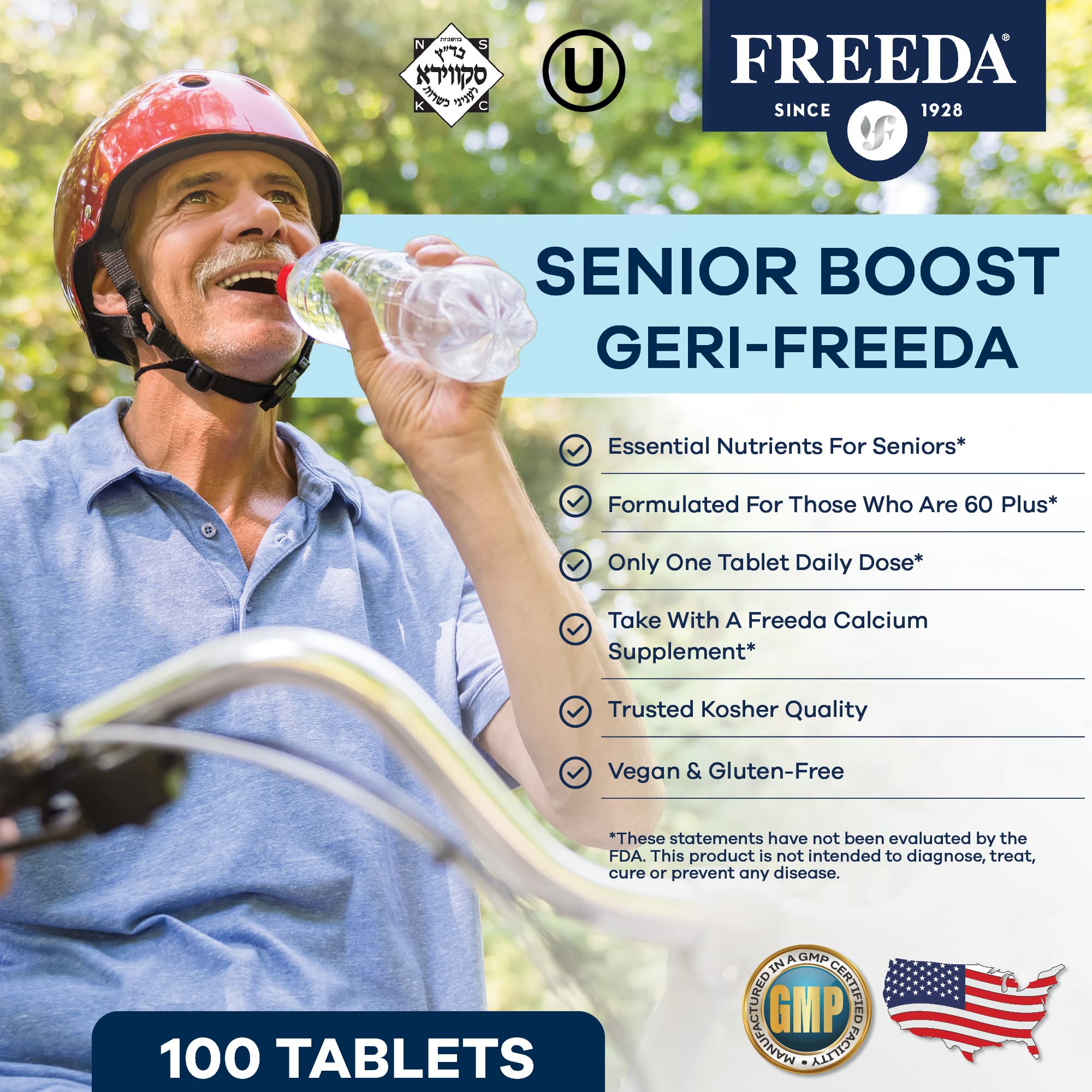 Freeda Senior Multivitamin - Kosher Vitamins for Men & Women 60 and Over - One Daily Coated Tablet - Women’s & Men’s Vitamins Multivitamin 60 Plus - Vitamins for Women Over 60 Plus Elderly (100 Count)