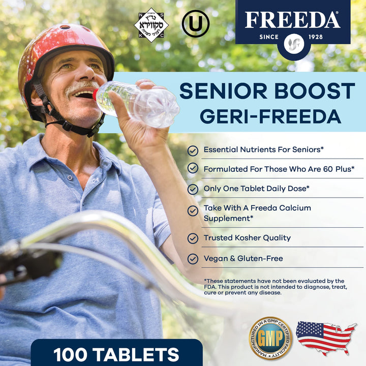 Freeda Senior Multivitamin - Kosher Vitamins for Men & Women 60 and Over - One Daily Coated Tablet - Women’s & Men’s Vitamins Multivitamin 60 Plus - Vitamins for Women Over 60 Plus Elderly (100 Count)