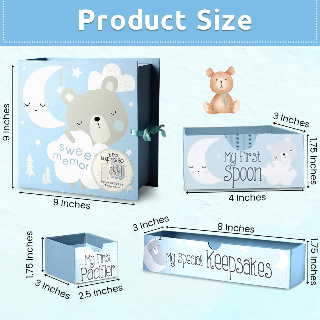 Votum Baby Keepsake Box for Treasured Memories, Sweet Memories - Lightweight, Handcrafted Baby Boxes with 9 Labeled Compartments for First Memories - Gender Neutral Baby Shower Gifts for Girls, Boys