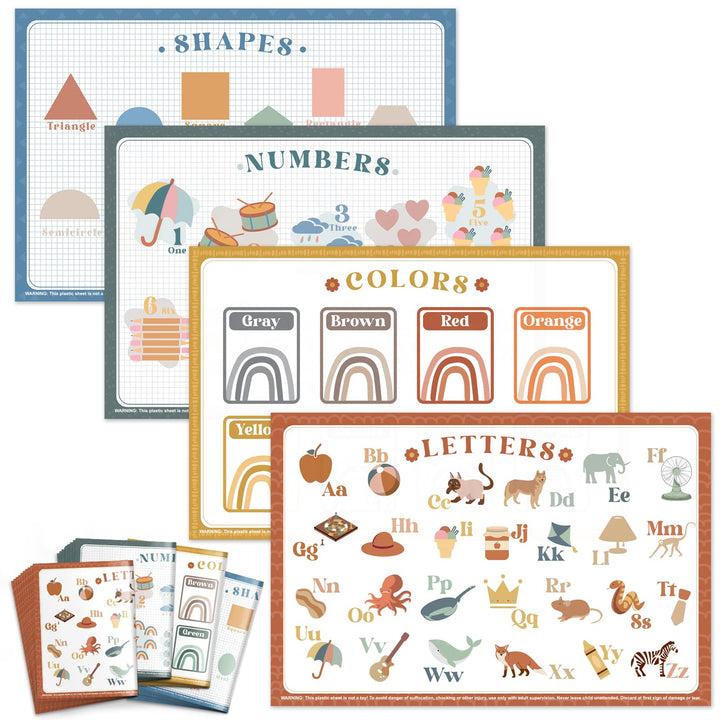 Babebay Disposable Placemats for Baby, 40 Pack Sticky Toddler Placemat for Restaurants, Dining Table, Party, Travel, 12 x 18 with 4 Designs