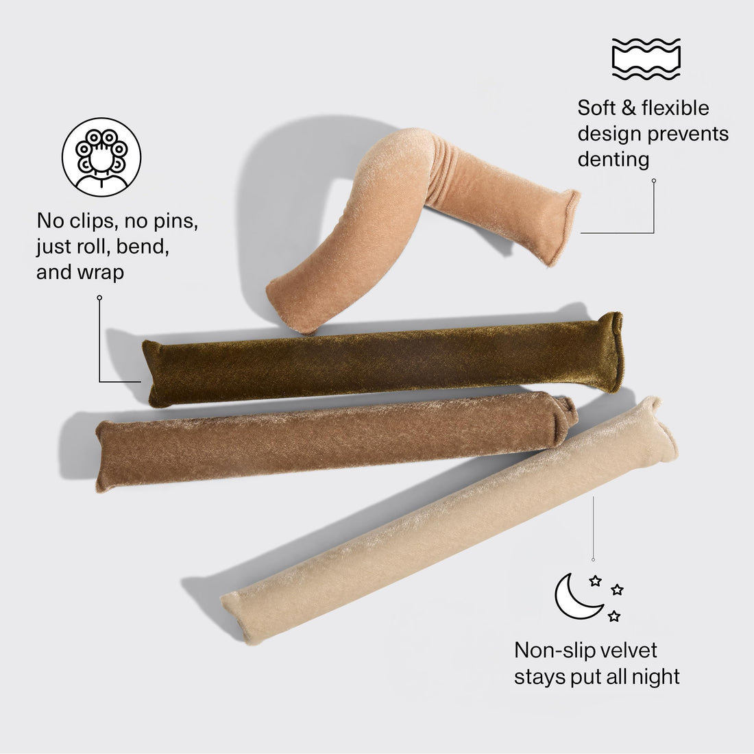 Kitsch XL Flexi Rods for Heatless Curls Overnight - Soft Velvet Hair Rollers for Women - Hair Curlers to Sleep In - Eucalyptus, 4pcs