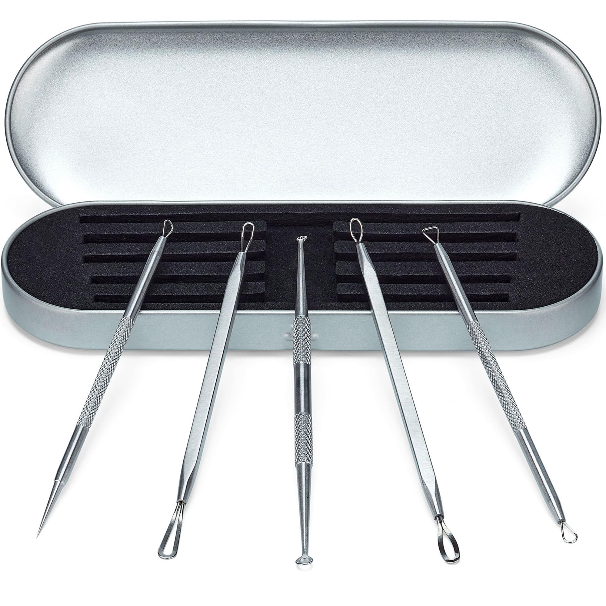 Ultimate Blackhead Removal Skincare Tools Set, Vidal Loops, Uno Spoon, 5 in 1, Metal Storage case