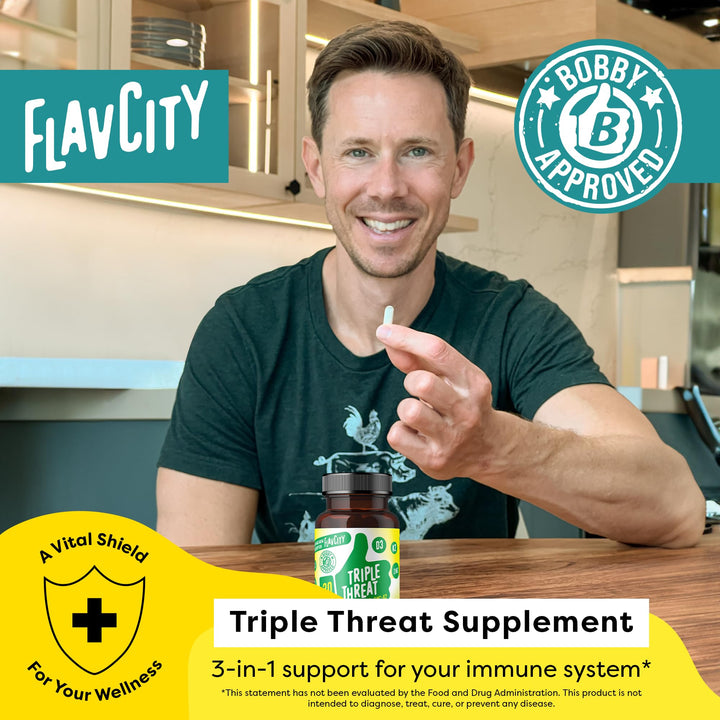 FlavCity Vitamin D Supplement, Triple Threat - 3-in-1 Dietary Supplement for Immune Support - Made with Vitamin D3, Zinc & Vitamin K2 for Maximum Absorption - 30 Capsules