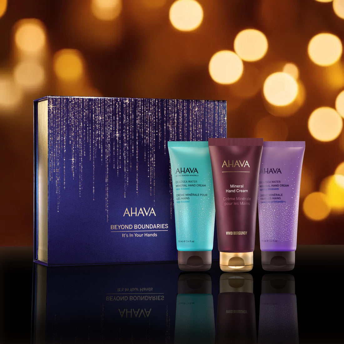 AHAVA It's In Your Hands Gift Set - Includes Mineral Hand Creams of Sea-Kissed, Vivid Burgundy & Spring Blossom, 3 x 3.4 Fl.Oz & Sample Crystal Osmoter X6 Serum