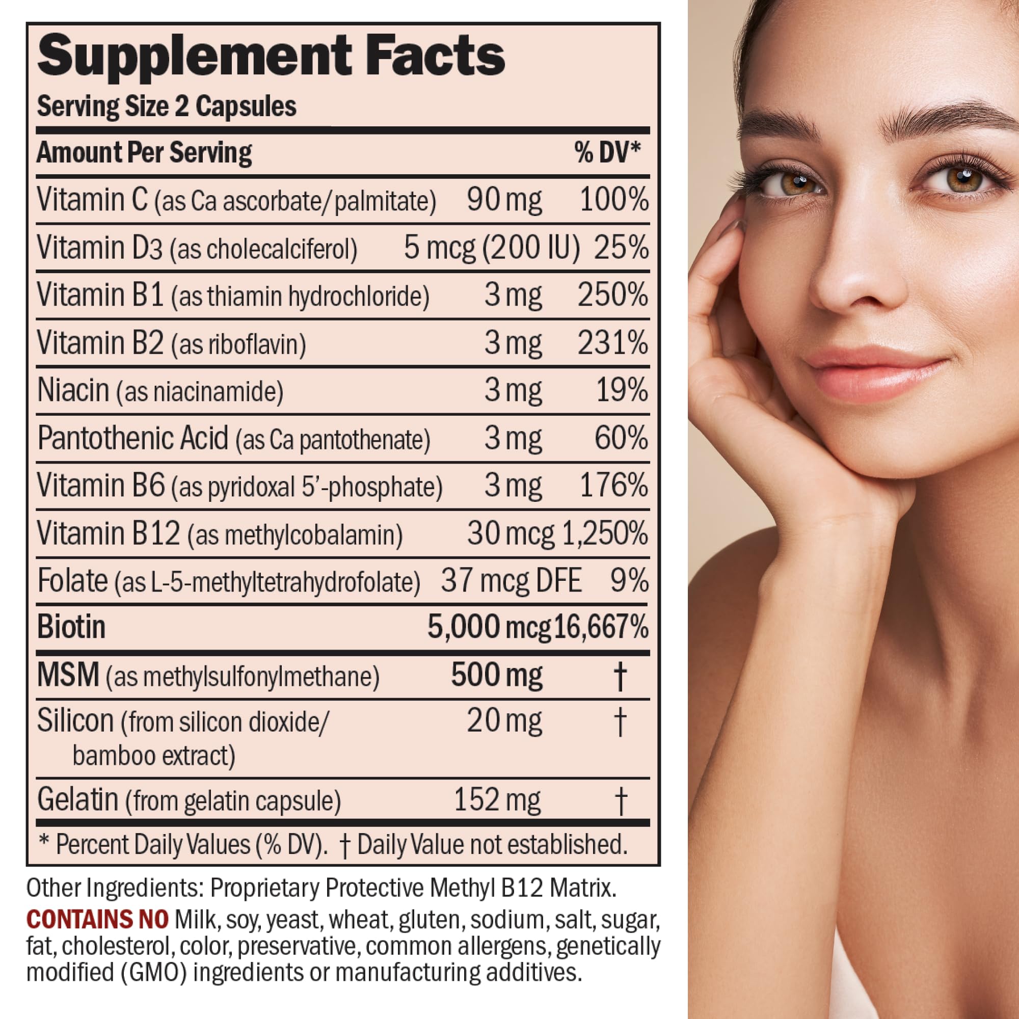 ANDREW LESSMAN Healthy Hair, Skin and Nails 120 Capsules - 5000 mcg High Bioactivity Biotin, B-Complex. Promotes Beautiful Skin, Strong Nails. No Additives Hair Growth Vitamins Biotin Supplement