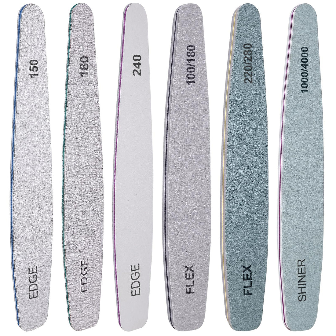 Nail File and Buffer Set, 6 Pcs Professional Nail File Kit for Acrylic and Natural Nails, 100/150/180/220/240/280/1000/4000 Grit Soft Nail Filer Gel Nail Files & buffers Filing Emery Board Home Salon