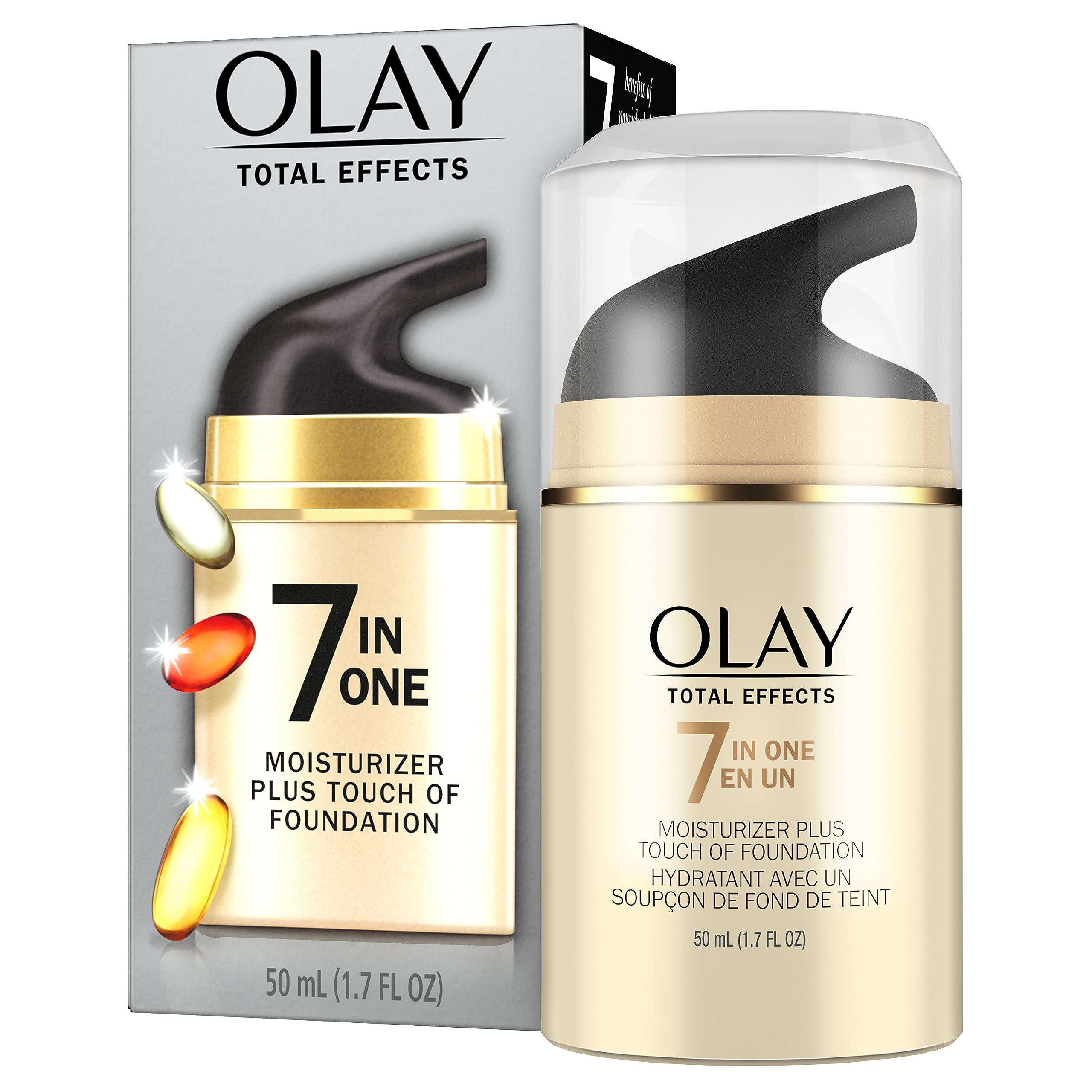 Olay CC Cream, Total Effects Moisturizer with Foundation, 7-in-1 Hydrates, Replenishes, Brightens, Evens Tone, Minimizes Look of Pores, Firms, Smooth- Sheer Coverage, Anti-Aging, 1.7 oz
