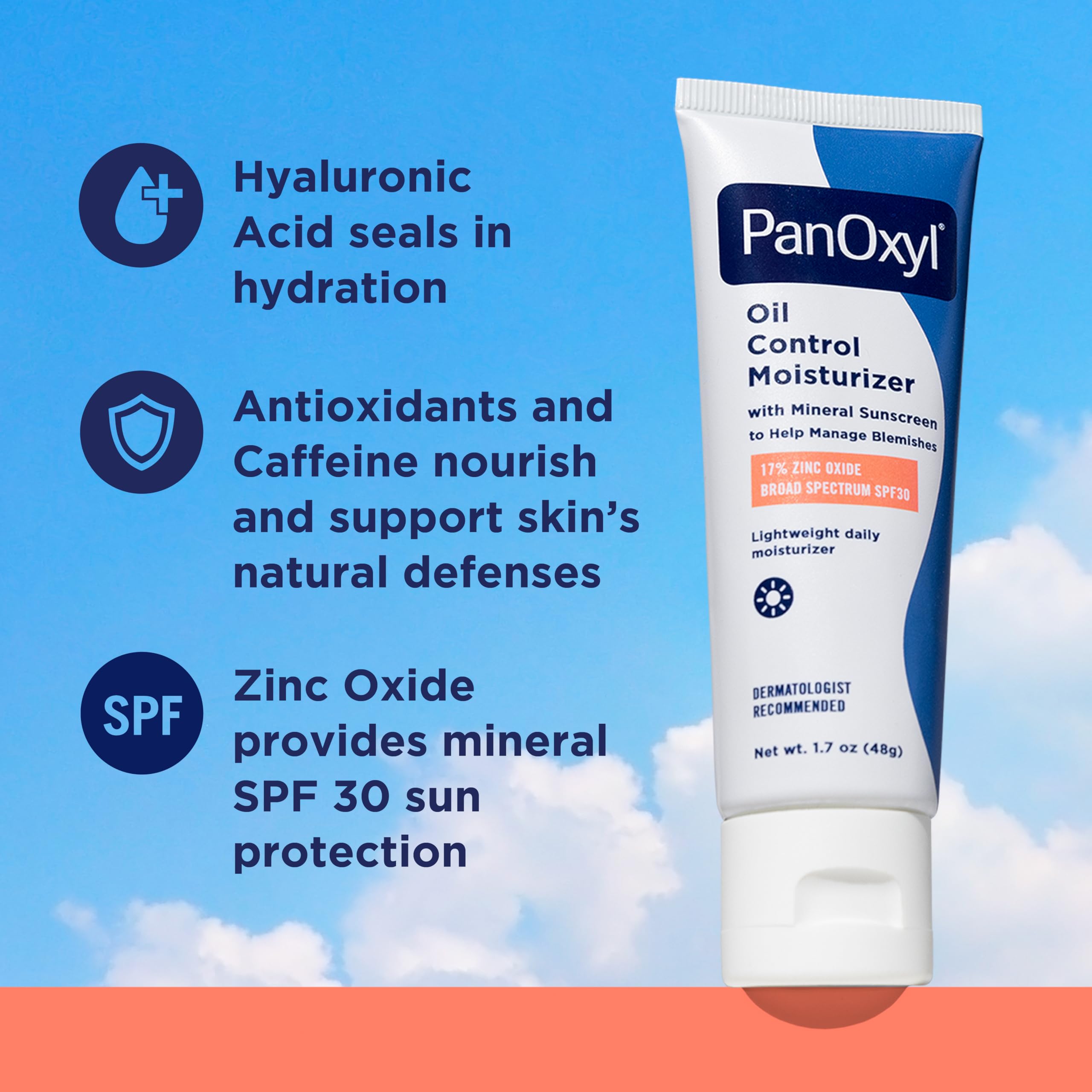 PanOxyl AM Oil Control Moisturizer, NEW Sheer Formula, Absorbs Excess Oil and Reduces Shine, with Mineral Sunscreen for Acne Prone and Oily And All Skin Tones - 1.7 oz