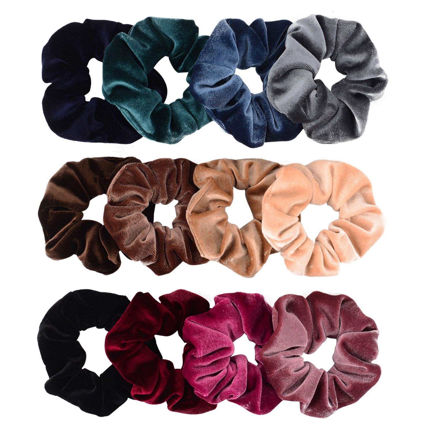 Whaline 12 Pieces Hair Scrunchies Velvet Elastics Scrunchy Bobbles Soft Hair Bands Hair Ties (12 Colors)