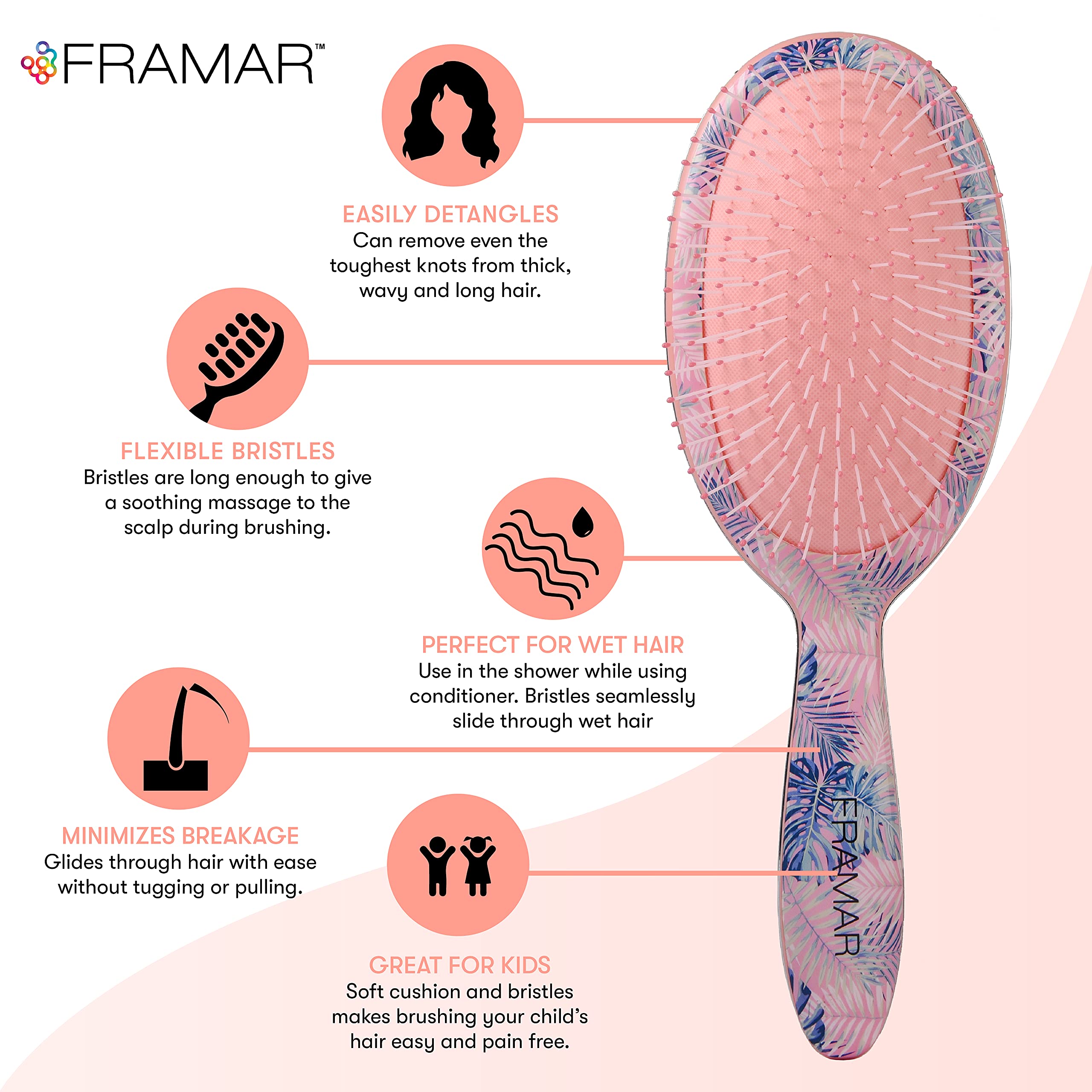 Framar Flowers Wet Detangler Brush – Brushes for Hair, Wet Dry Brush, Hair Detangler Brushes, Hairbrush for Women, Curly Hair Brush Detangler Tangle Brush, Kids Brushes for Hair Kids Hair Brush