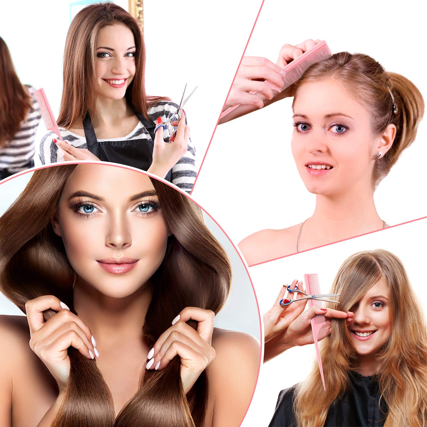 Leinuosen 3 Pack Styling Comb Carbon Fiber Anti Static Heat Resistant Tail Comb for Back Combing, Root Teasing, Adding Volume, Evening Styling (Pink)