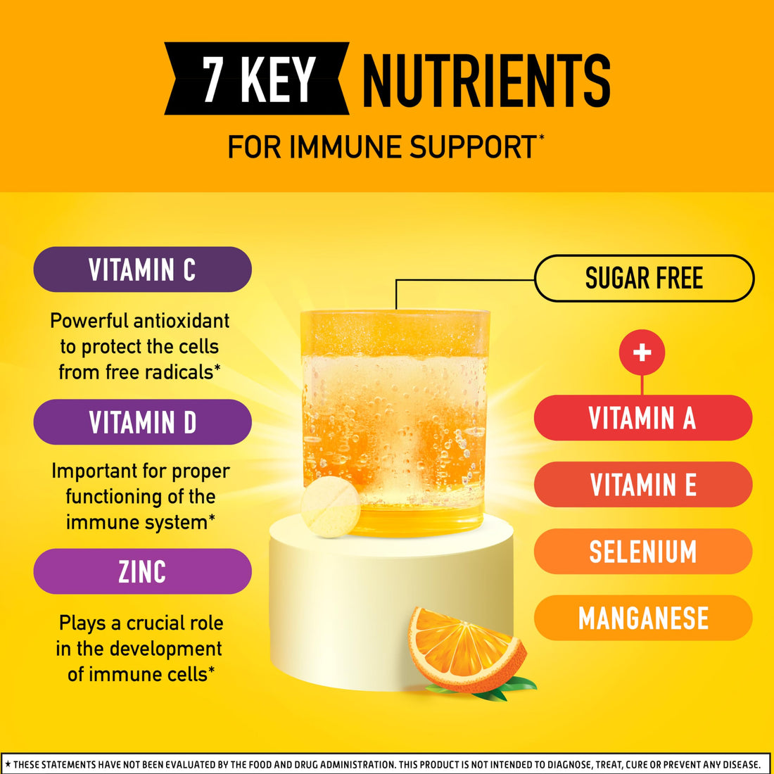 Airborne 1000mg Vitamin C with Zinc, SUGAR FREE Effervescent Tablets, Immune Support Supplement with Powerful Antioxidants Vitamins A C & E - 30 Fizzy Drink Tablets, Zesty Orange Flavor