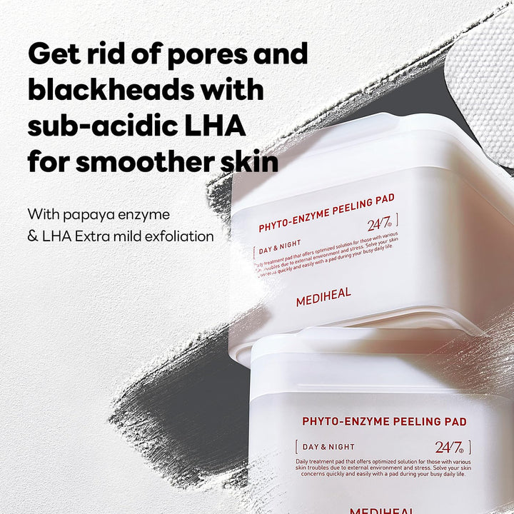 MEDIHEAL Phyto Enzyme Peeling Gauze Pads - Vegan Face Resurfacing Pore Tightening with LHA & Papaya Enzymes - Exfoliating Pads, 90