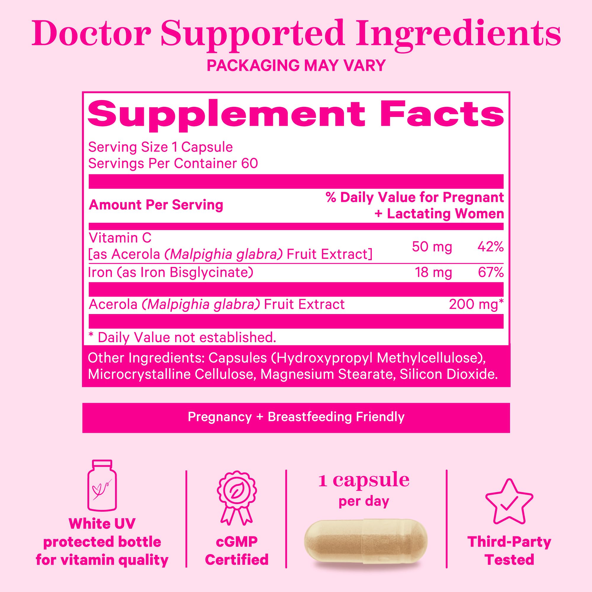 Pink Stork Prenatal Iron Supplement for Women - 18 mg Non-Constipating Iron & Vitamin C for Pregnancy, Postpartum, & Breastfeeding - Focus, Fatigue, & Blood Cell Production - 4 Month Supply