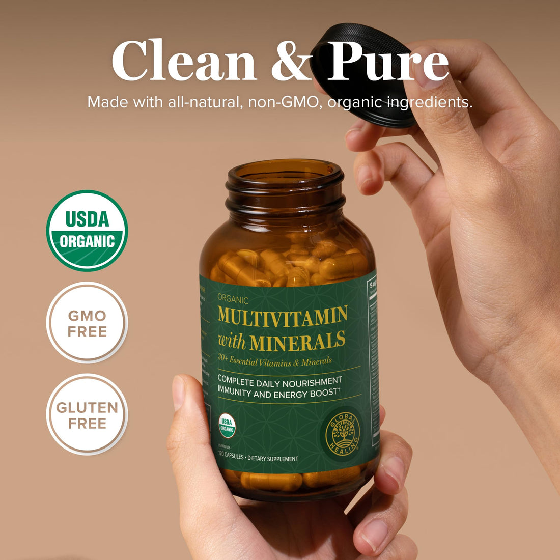 Global Healing Center - USDA Organic Multivitamin for Women & Men - Vitamins Include A, C, D, & More for Your Overall Health & Wellness Needs - Complete Daily Multi Vitamin Nourishment (120 Capsules)