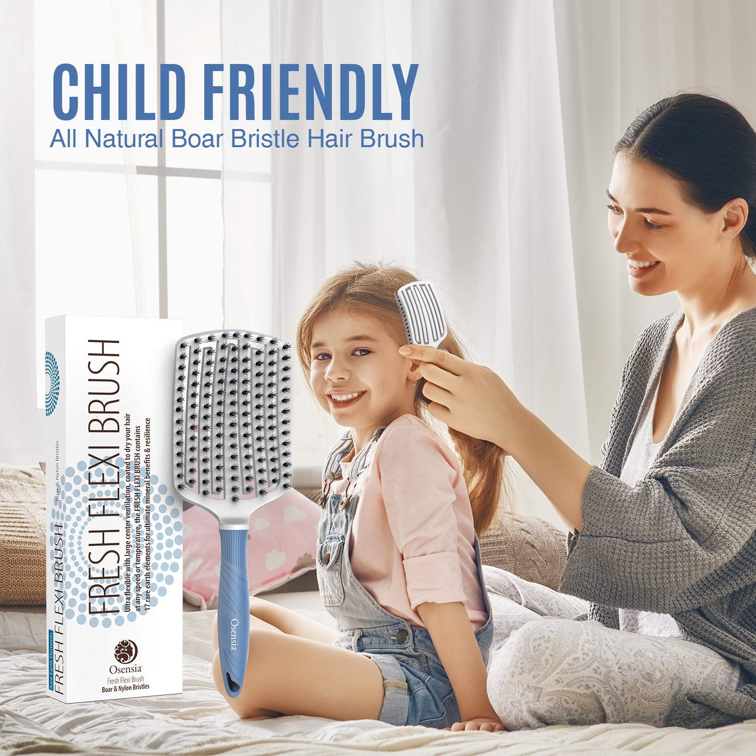 Boar Bristle Brush Detangler for Thick & Curly Hair â€“ Ceramic Coated Vent Brush for Fast Drying & Detangling â€“ Mineral Paddle Brush Smooths, by Osensia: Boar + Nylon