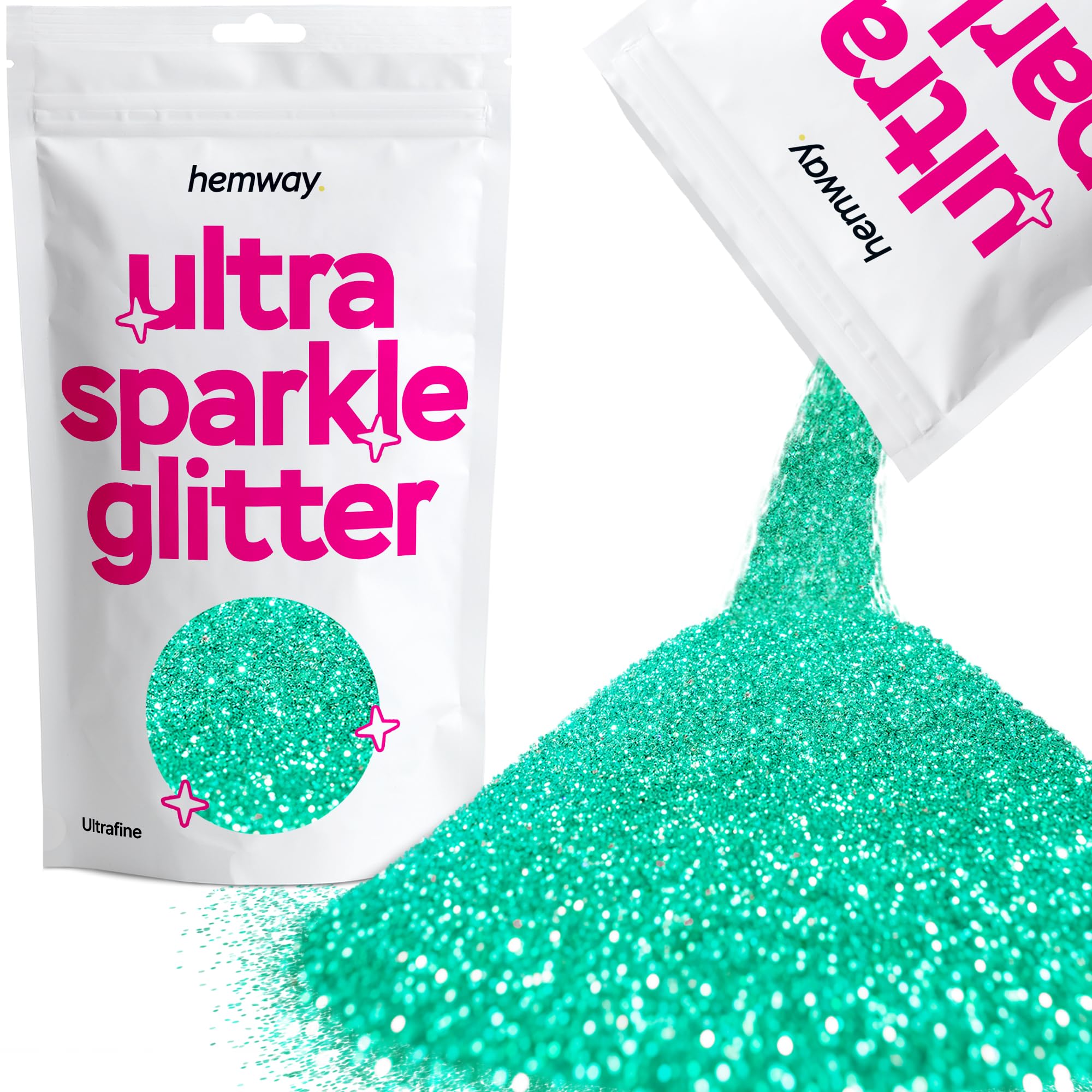 Hemway Premium Ultra Sparkle Glitter Multi Purpose Metallic Flake for Arts Crafts Nails Cosmetics Resin Festival Face Hair - Turquoise Blue - Ultrafine (1/128 0.008 0.2mm) 100g / 3.5oz