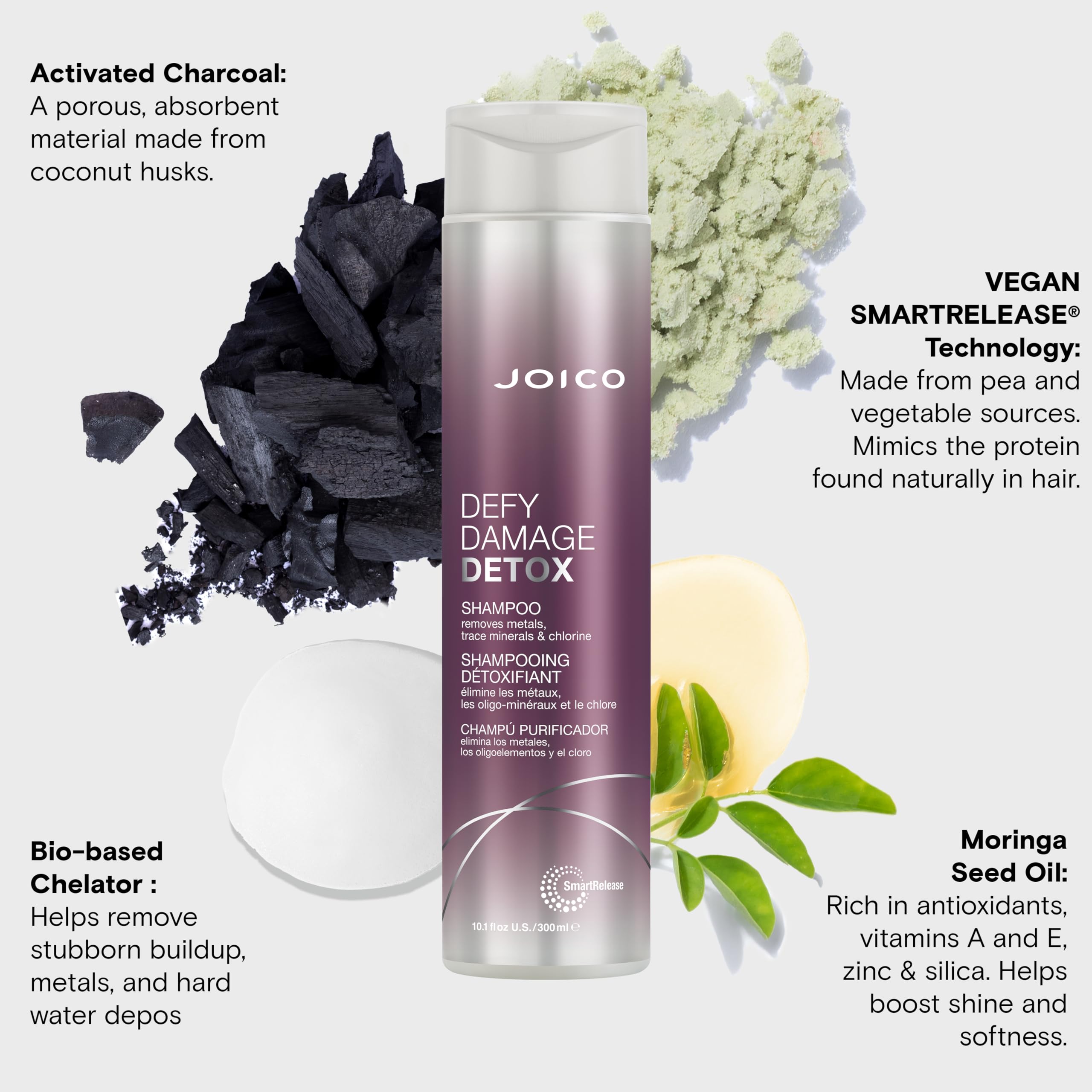 Joico Defy Damage Detox Shampoo | Removes Chlorine, Hard Water Residue, Product Buildup, Metals, & Trace Minerals | Strengthens Bonds & Preserves Hair Color | Vegan | Sulfate-Free | 10.1 Fl Oz