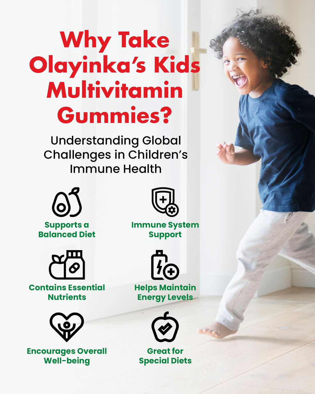 Olayinka Vitamin Multivitamin for Kids – High Potency Children's Immune Support with Vitamin C, Vitamin A, Vitamin E, Choline, Zinc & More – Vegetarian Vitamin Gummies for Kids, 90 Count
