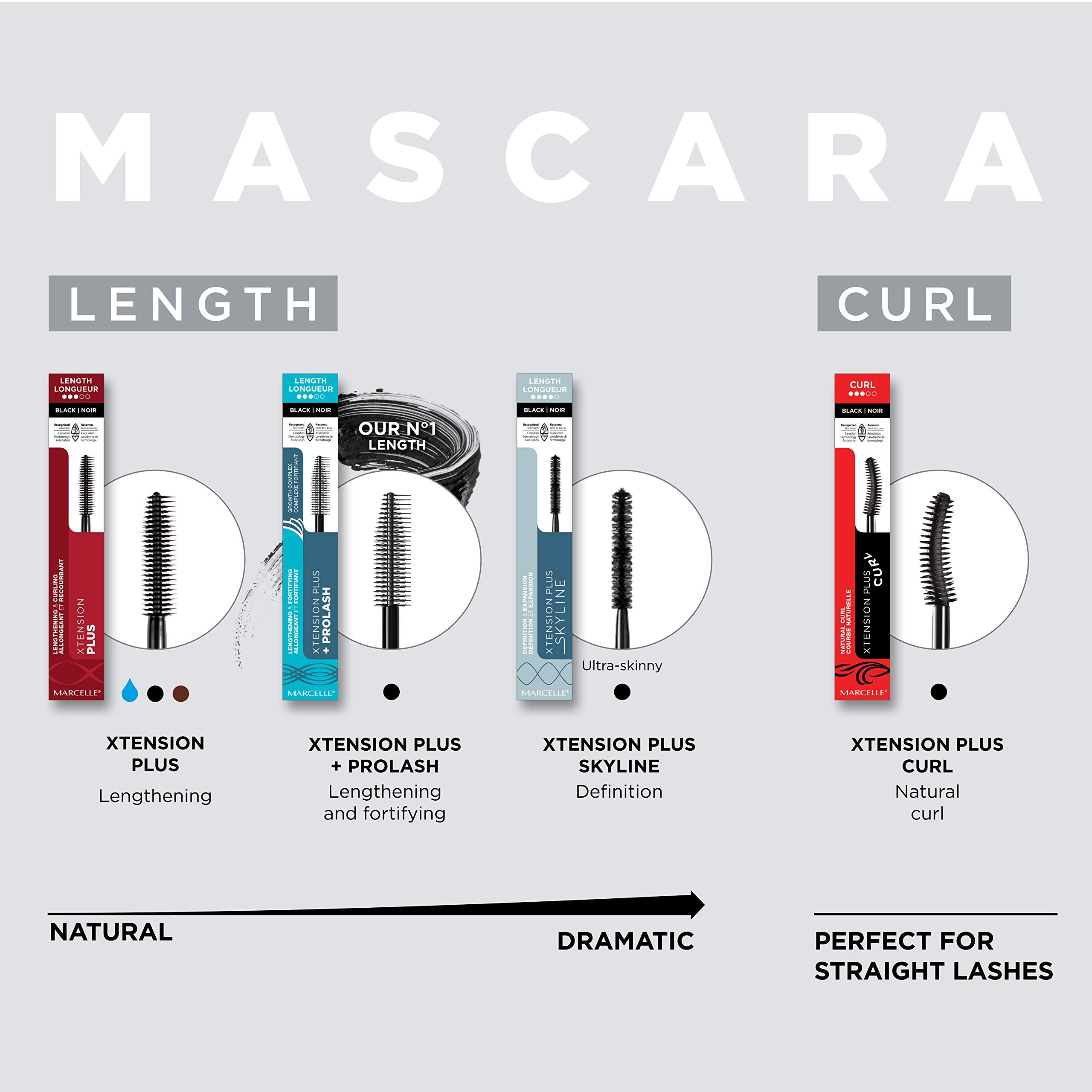 Marcelle Xtension Plus + Pro Lash Growth Complex Mascara, Black, Hypoallergenic and Fragrance-Free, 0.3 fl oz