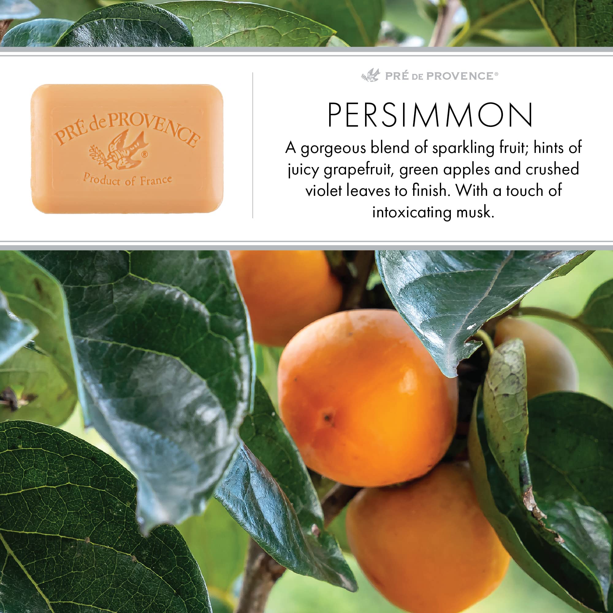 Pre de Provence Artisanal French Soap Bar Enriched with Shea Butter, Persimmon, 250 Gram