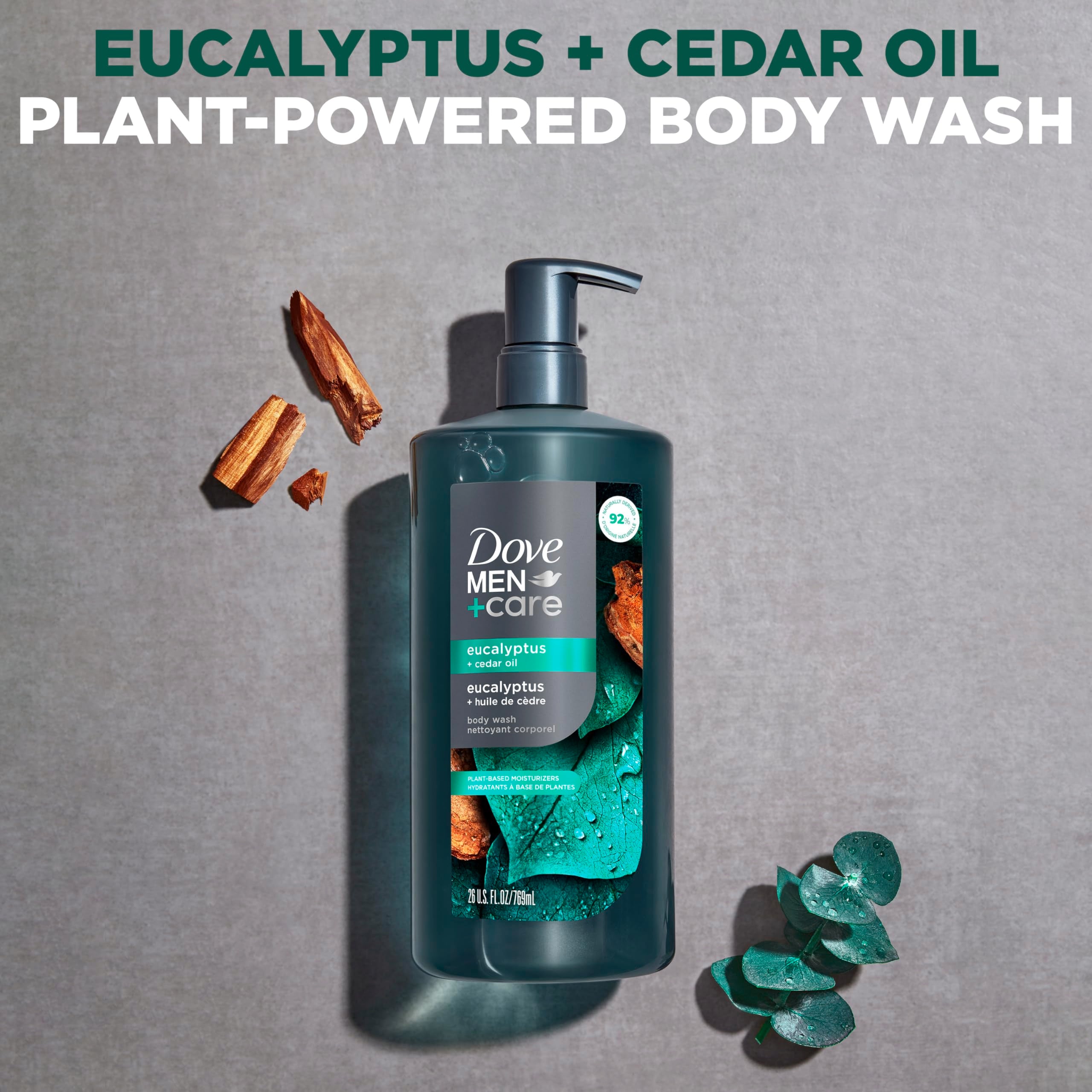 DOVE MEN + CARE Body Wash Eucalyptus + Cedar Oil to Rebuild Skin in the Shower with Plant-Based Cleansers and Moisturizers 26 oz