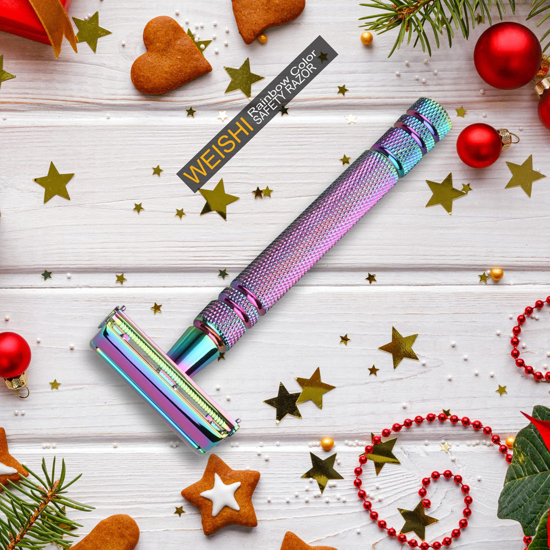 WEISHI Rainbow Color Butterfly Open Long Handle Double Edge Safety Razor Premium Multi-Color DE Razor
