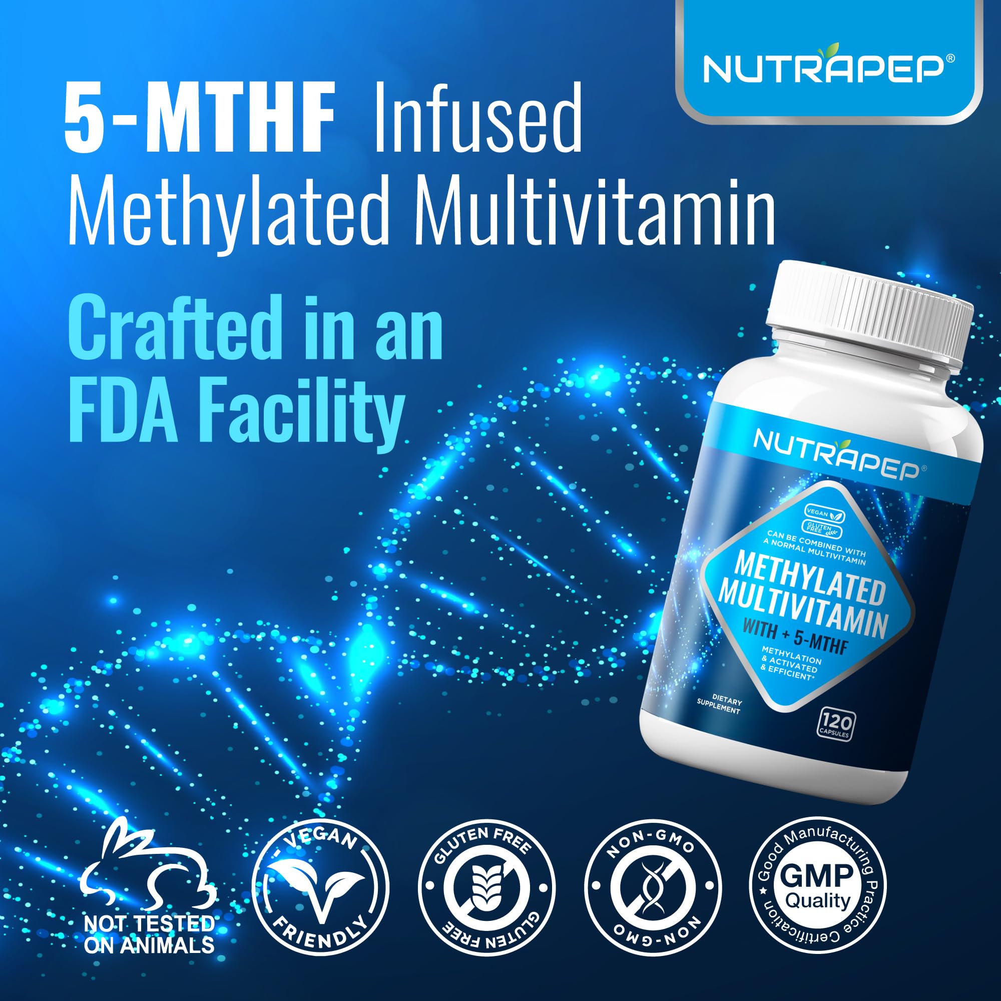 NutraPep Methylated Multivitamin for Men Women - 5-MTHF Riboflavin Vitamin B2 B6 B12 B Complex Trimethylglycine Methyl Folate L Methylfolate Capsules Supplement