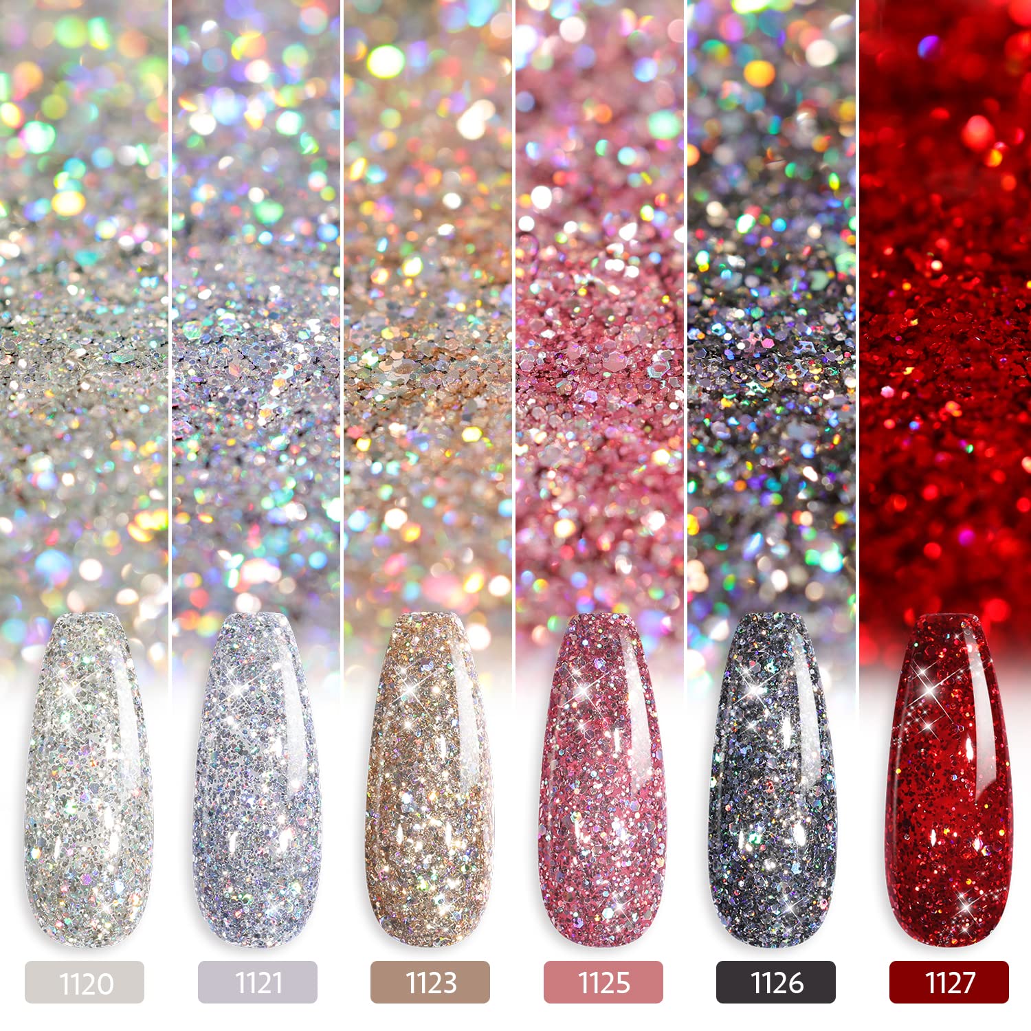 GAOY Glitter Ruby Gel Nail Polish Set of 6 Colors Including Sparkly Shiny Red Black Pink Gel Polish Kit UV LED Soak Off Nail Polish Home DIY Manicure Nail Salon Varnish