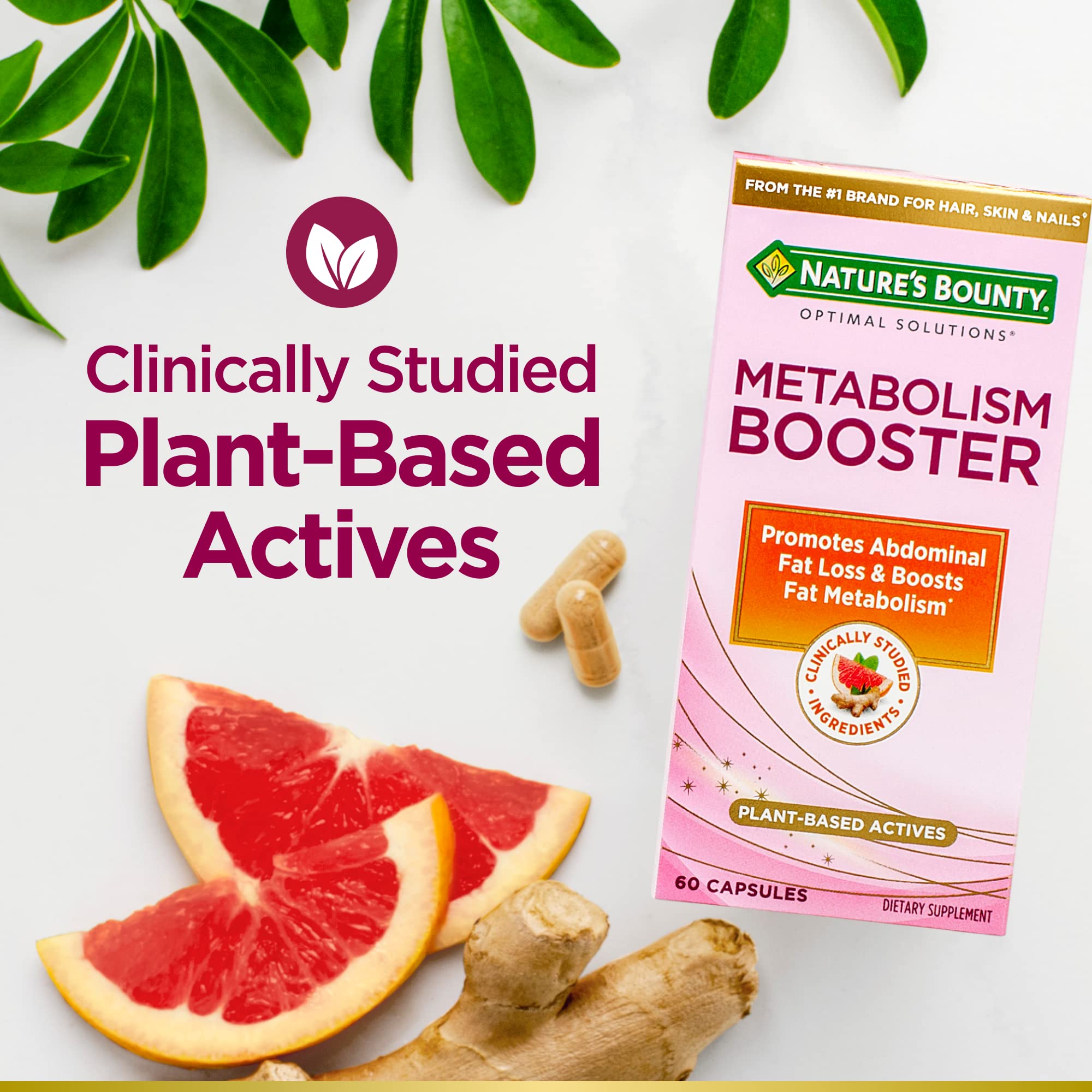 Nature's Bounty Optimal Solutions Metabolism Booster Supplement, Boosts Fat Metabolism, Promotes Abdominal Fat Loss, with Citrus Extracts and Black Ginger, 60 Capsules