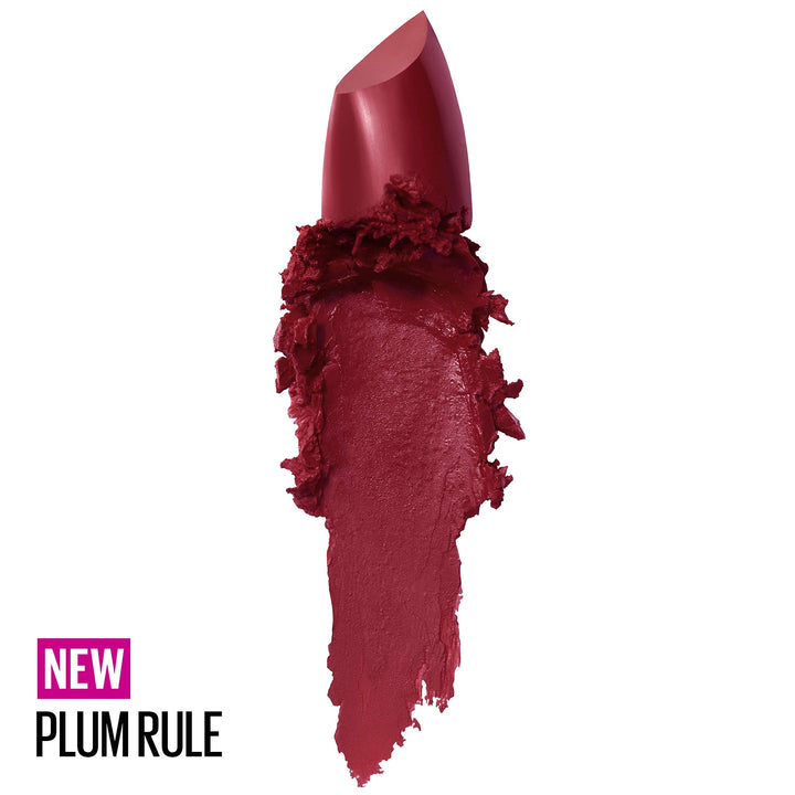 Maybelline Color Sensational Lipstick, Lip Makeup, Cream Finish, Hydrating Lipstick, Nude, Pink, Red, Plum Lip Color, Plum Rule, 0.15 oz; (Packaging May Vary)