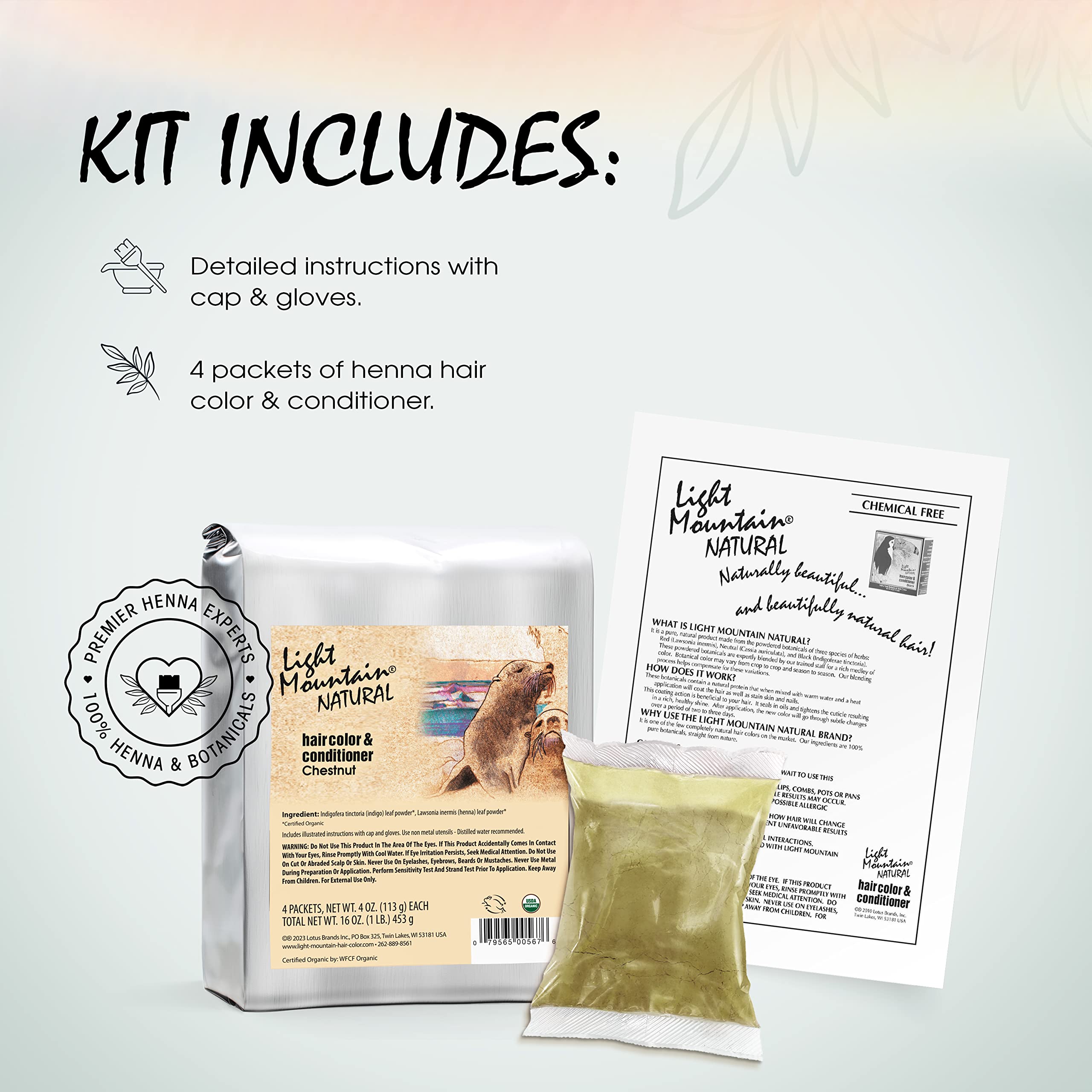 Light Mountain Natural Bulk Hair Color and Conditioner, Chestnut, 16 Ounce