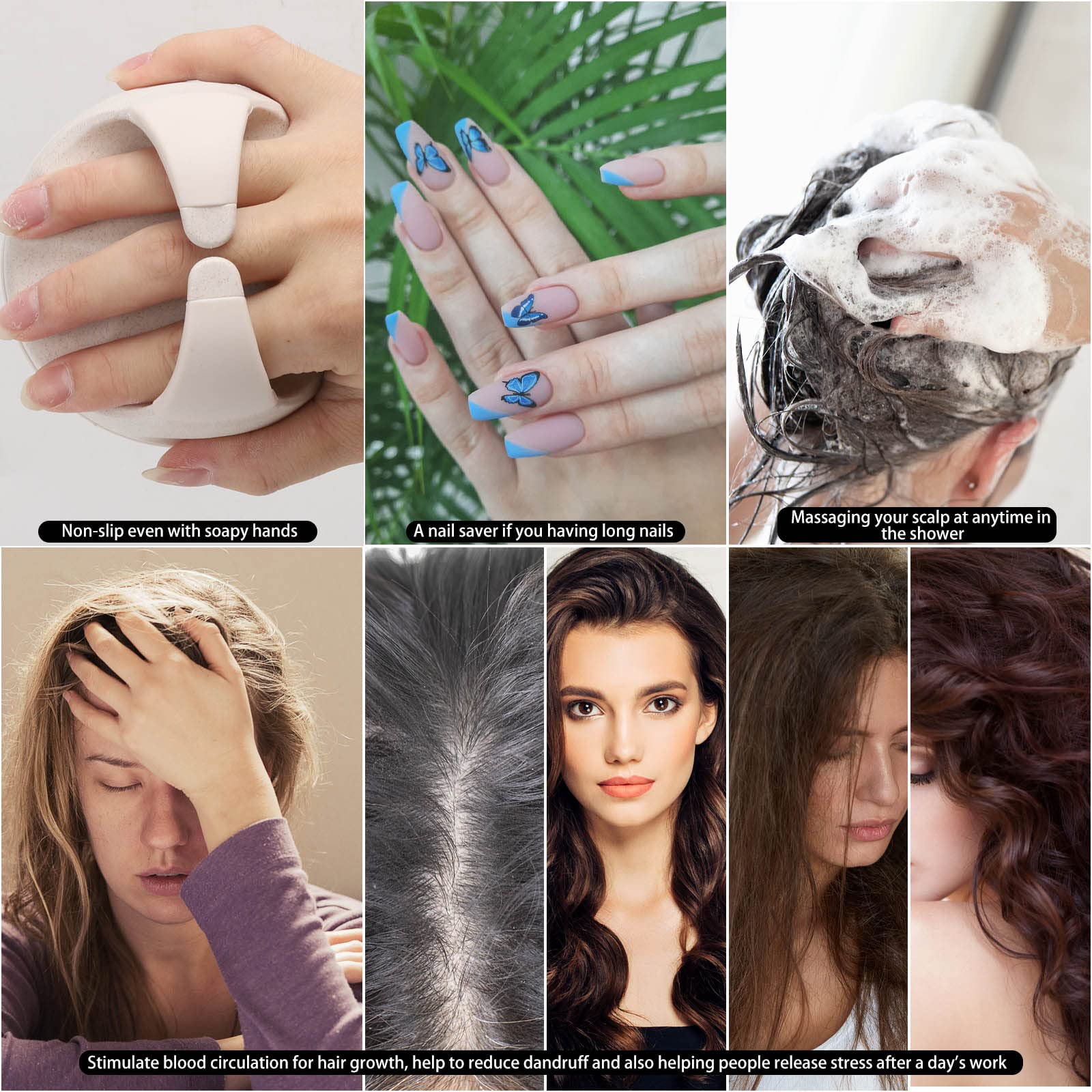 Hair Scalp Massager Shampoo Brush Hair Scrubber Scalp Shampoo Brushes Hair Washing Brush Silicone Scalp Exfoliator for Dandruff Removal- Beige