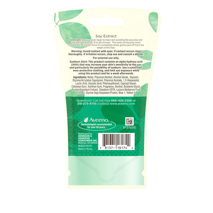Aveeno Clear Complexion Pure Matte Peel Off Face Mask with Alpha Hydroxy Acids, Soy & Pomegranate for Clearer-Looking Skin, Non-Comedogenic, Paraben- & Phthalate-Free, 0.35 oz