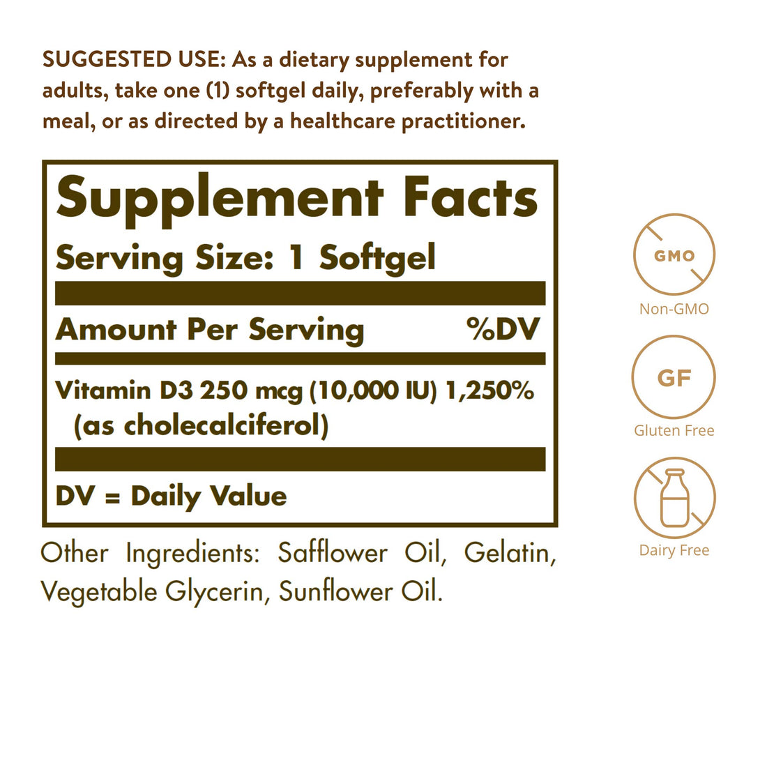 Solgar Vitamin D3 Cholecalciferol 250 MCG 10000 IU Softgels Helps Maintain Healthy Bones Teeth Immune System Support Non-GMO Gluten, Dairy Free Servings, 180 Count