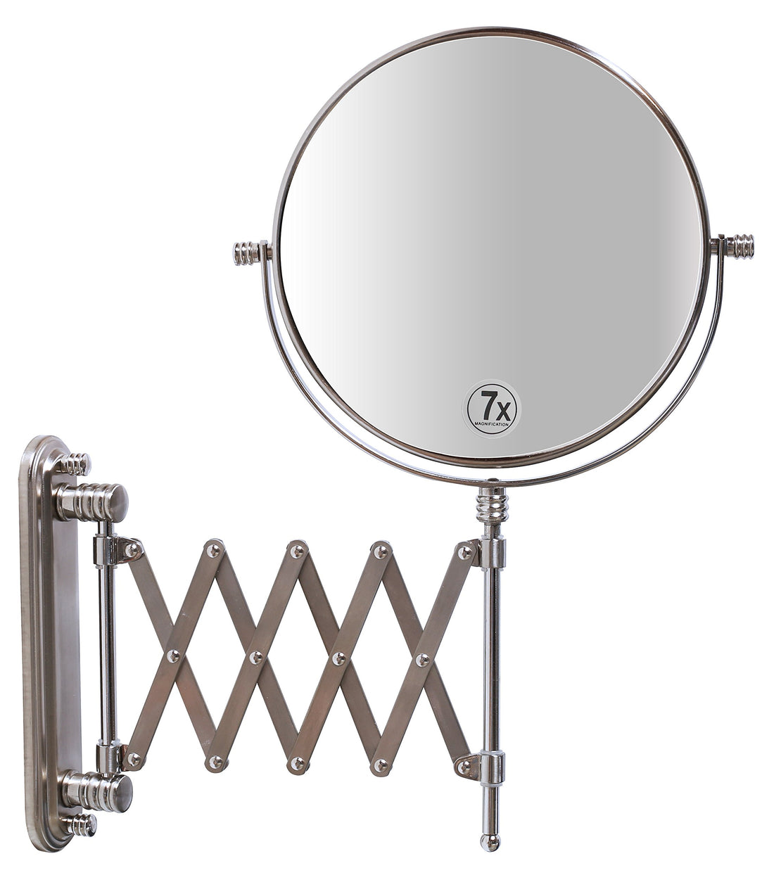Deco Bros 8 Inch Two Sided Extension Wall Mount Mirror With 7x Magnification, 13.5 Inch Extension, Nickel