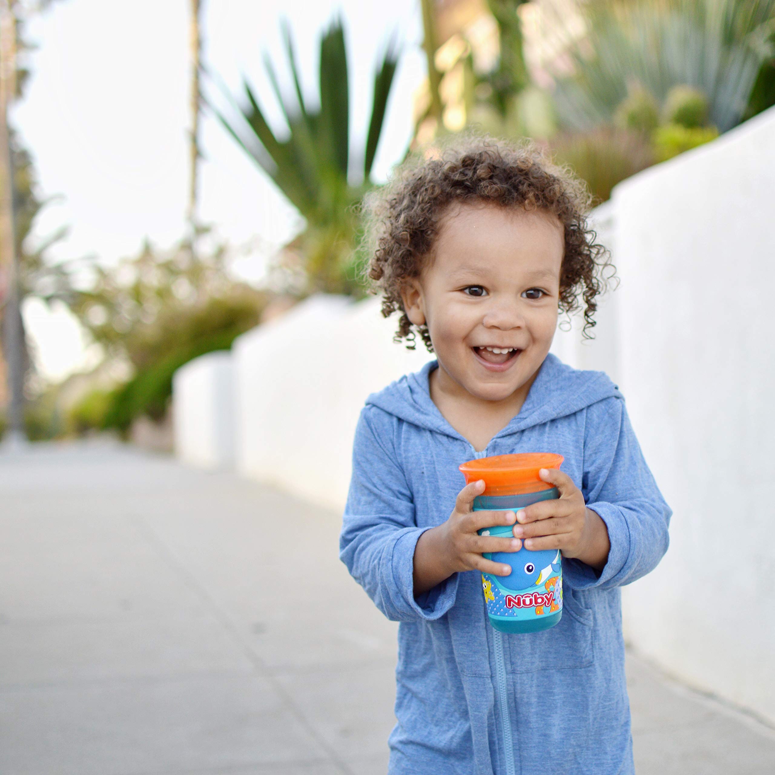 Nuby 360 Degree Easy Sip 3D Grip Wonder Cup with Printed Silicone Sleeve, 10 Oz, Whale