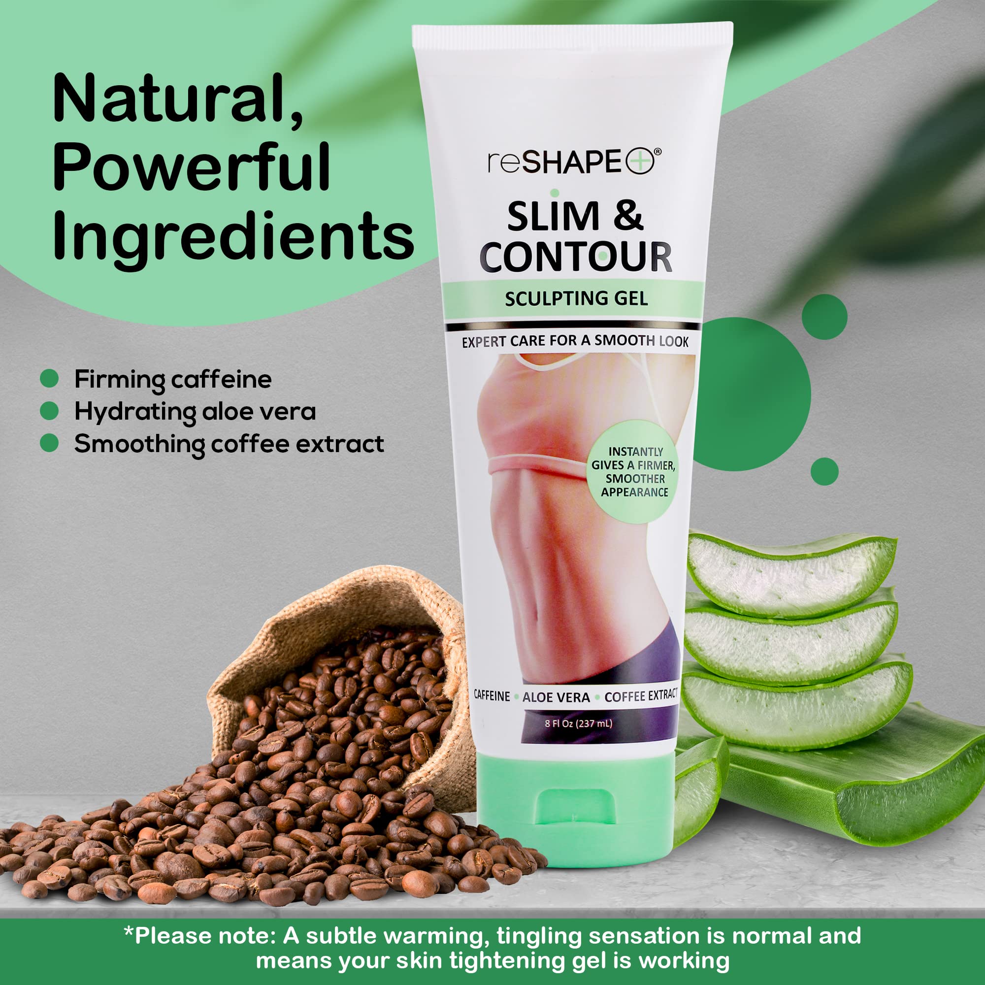 Reshape+ Tummy Tightening Cream Anti Cellulite Slimming Body Firming Gel – Body Sculpting Hydrating Gel Fades Stretch Marks, Tightens Loose Belly Skin & Skin On Legs, Arms, Body, & Butt