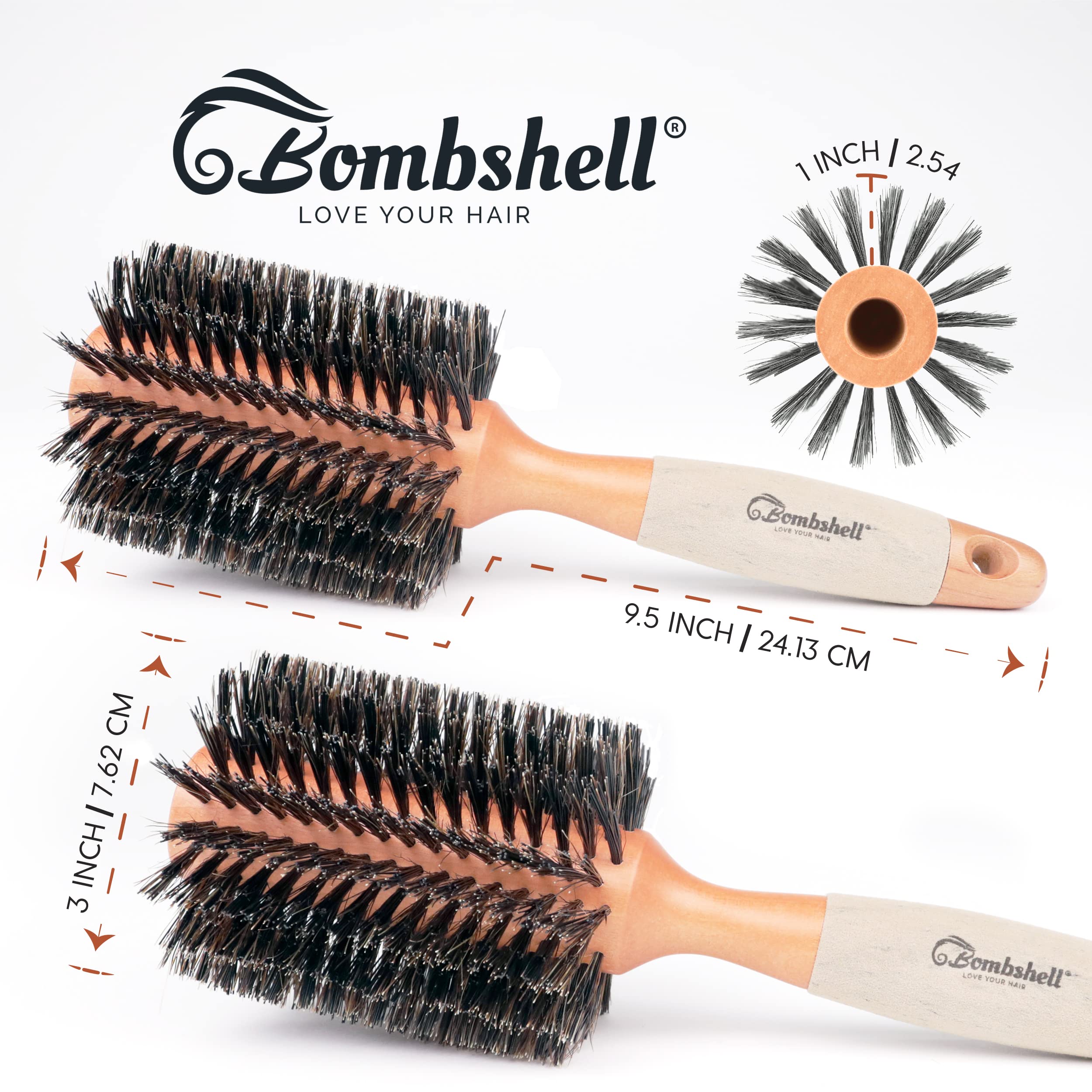 bombshell blowout Hair Brush Classic Round Sustainable Wood (3 inch)
