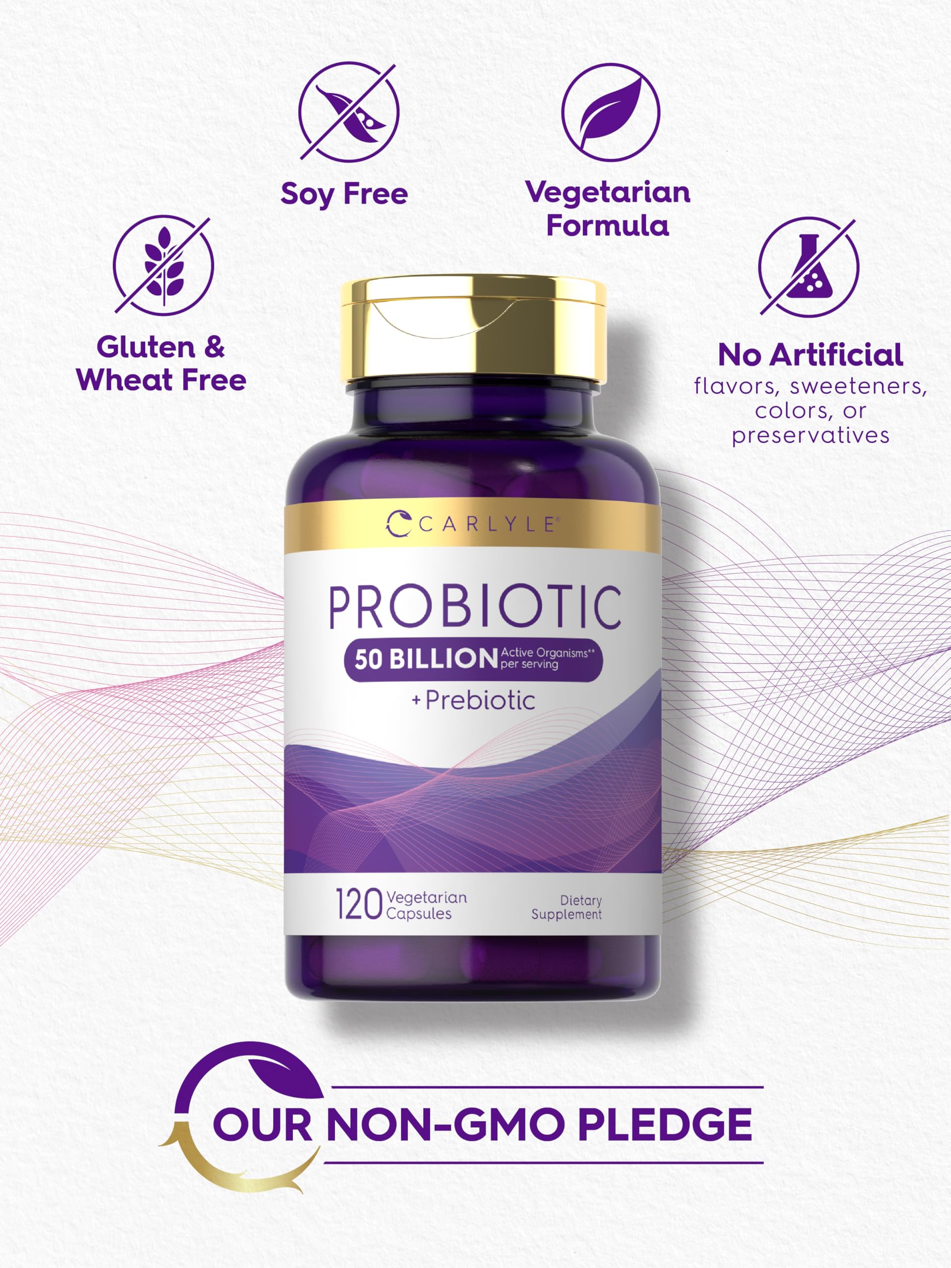 Carlyle Probiotics with Prebiotics | 120 Capsules | 50 Billion Active Organisms | Non-GMO & Gluten Free Supplement