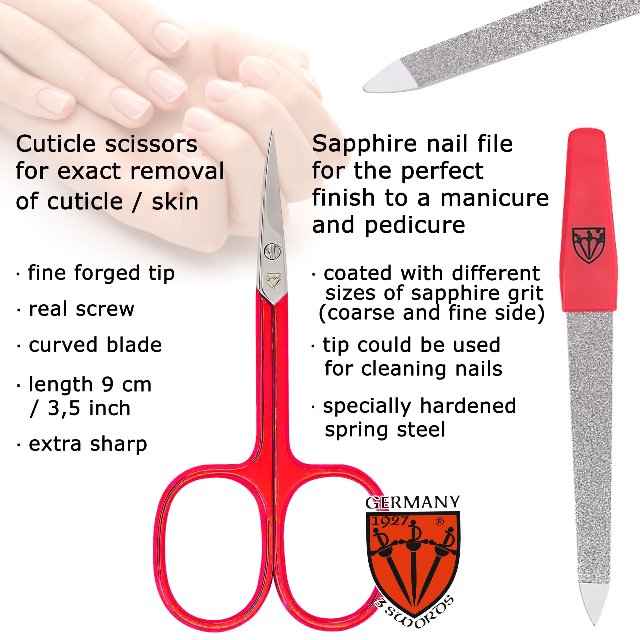 3 Swords Germany - Brand Quality 6 Piece Manicure Pedicure Grooming Kit Set For Professional Finger & Toe Nail Care Scissors File Clipper Fashion Leather Case In Gift Box, Made By 3 Swords (03607)