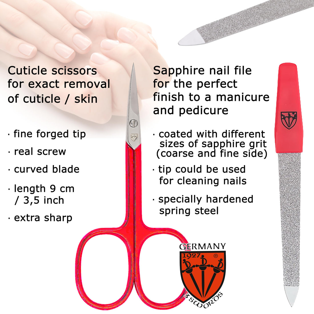 3 Swords Germany - Brand Quality 6 Piece Manicure Pedicure Grooming Kit Set For Professional Finger & Toe Nail Care Scissors File Clipper Fashion Leather Case In Gift Box, Made By 3 Swords (03607)