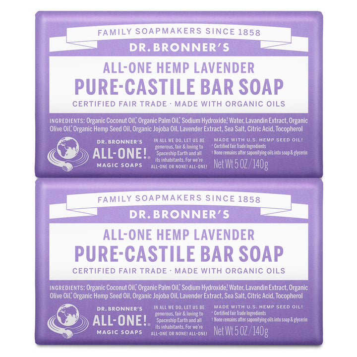 Dr. Bronner's Pure-Castile Bar Soap - Lavender, 5oz. (2 Pack)