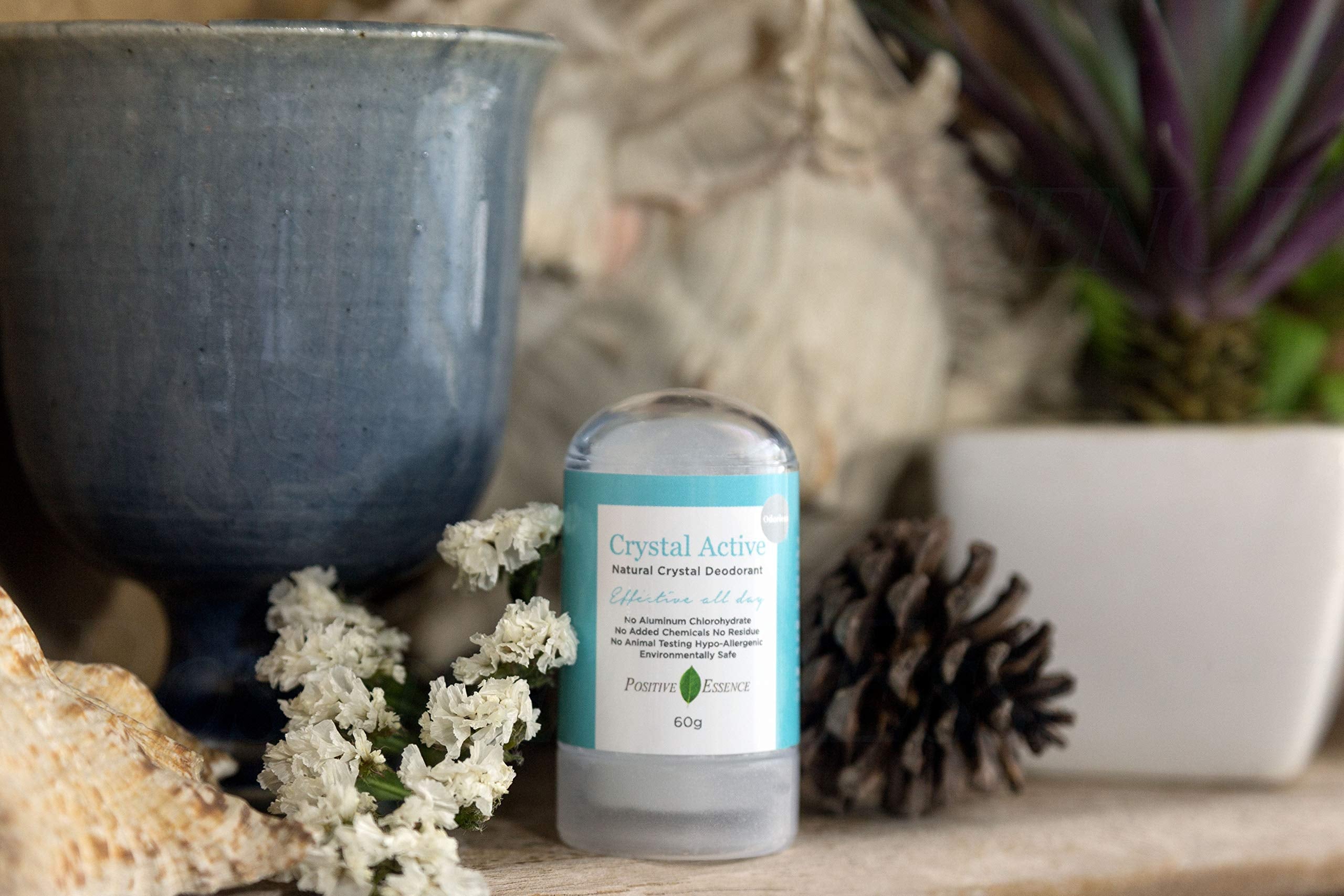 Thai Crystal Deodorant Stone, Crystal Active, 100% Natural, Long Lasting, Single Ingredient, No Aluminum Chlorohydrate or Chemicals, Unscented, Underarmed Deodorant for Women & Men, 60g (2 Pack)