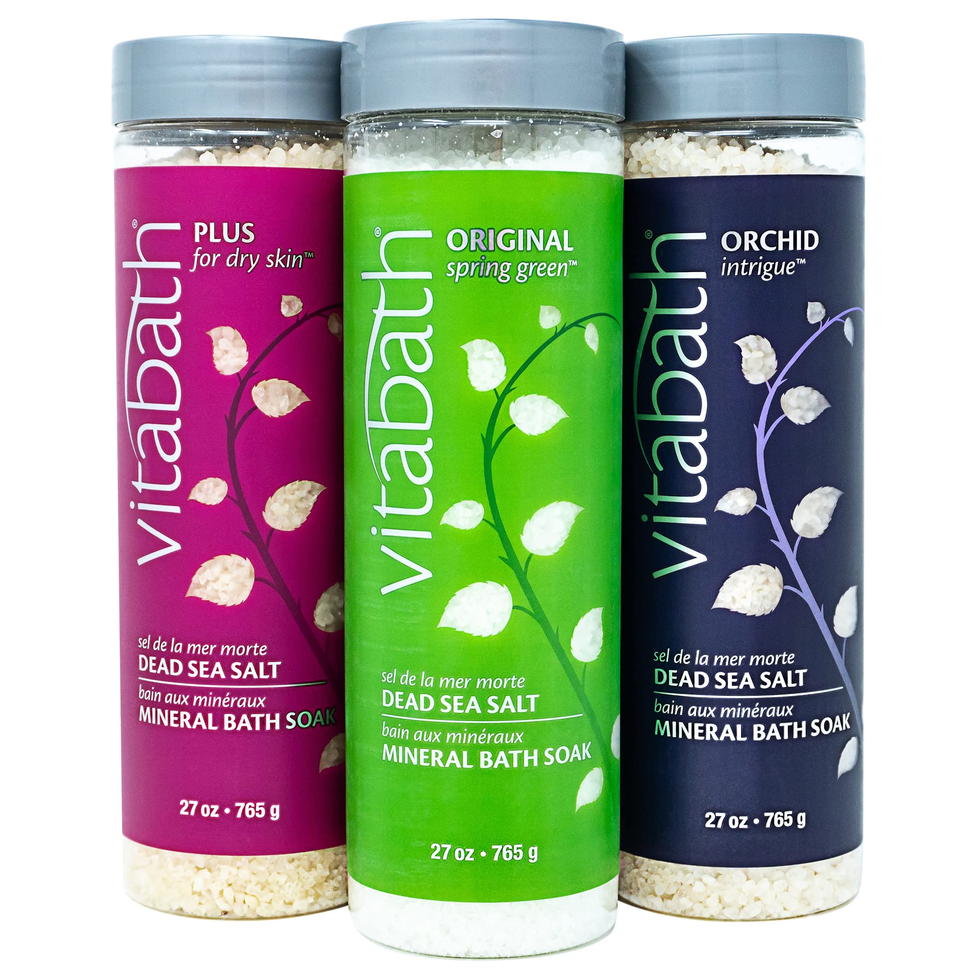 Vitabath Plus for Dry Skin Mineral Bath Soak Infused with Jasmine, Violet & White Musk - Muscle Relaxing Sea Salts & Skin Moisturizing Oils - Cruelty-Free - 27 oz