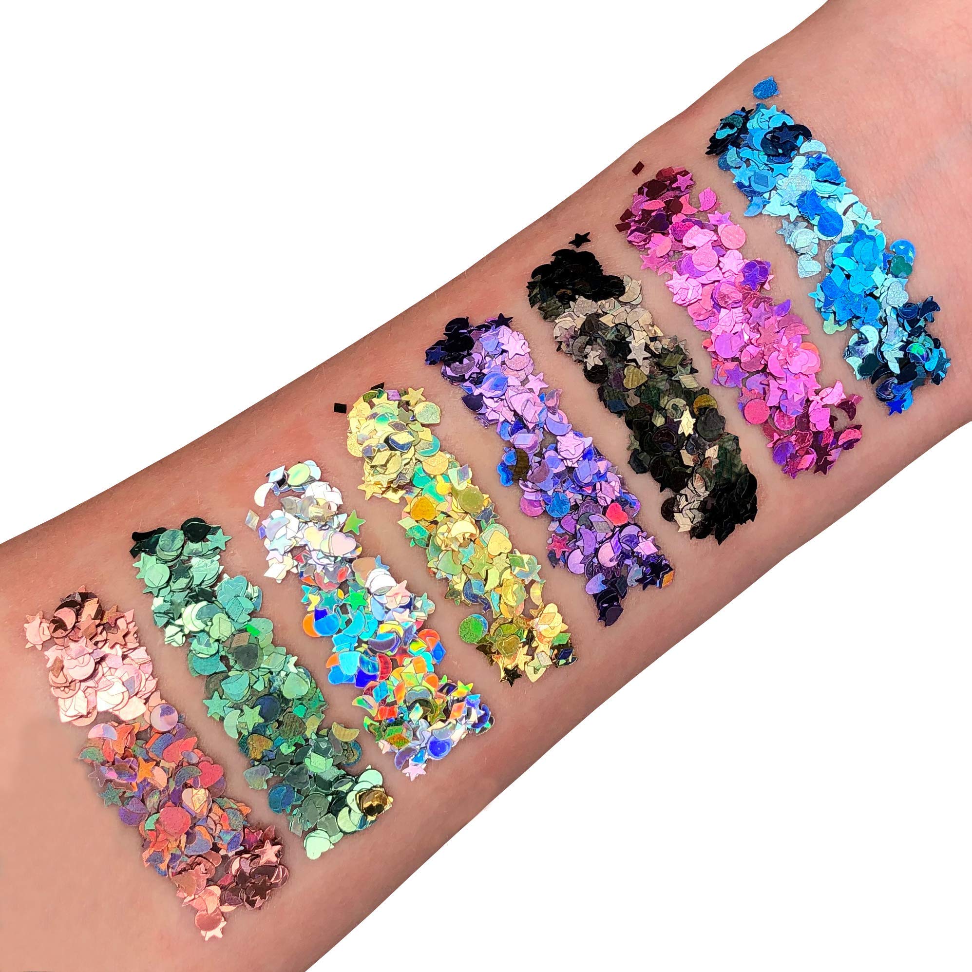 Moon Glitter Holographic Glitter Shapes 100% Cosmetic Glitter for Face, Body, Nails, Hair and Lips - 0.10oz - Pink