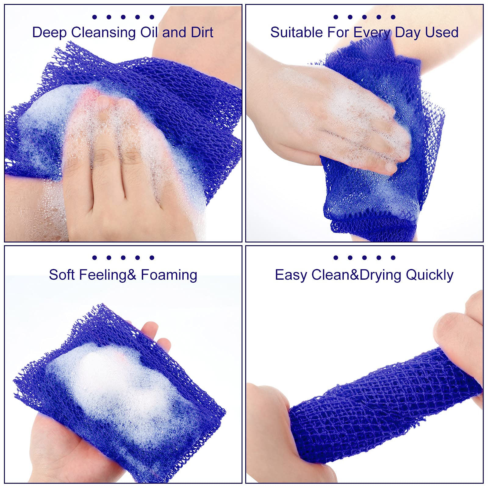 African Net Bath Sponge African Body Exfoliating Net Long Net Bathing Sponge Exfoliating Shower Body Scrubber Back Scrubber Skin Smoother for Daily Use or Stocking Stuffer (Blue)