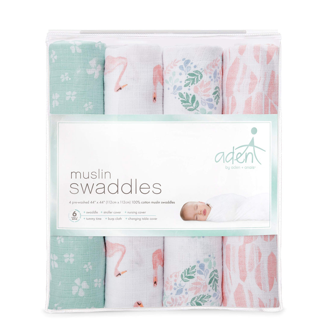 aden + anais Essentials Muslin Swaddle Blankets for Baby Girls and Boys, Newborn Receiving Blanket for Swaddling, 100% Cotton Baby Swaddle Wrap, 4 Pack, Floral, Briar Rose