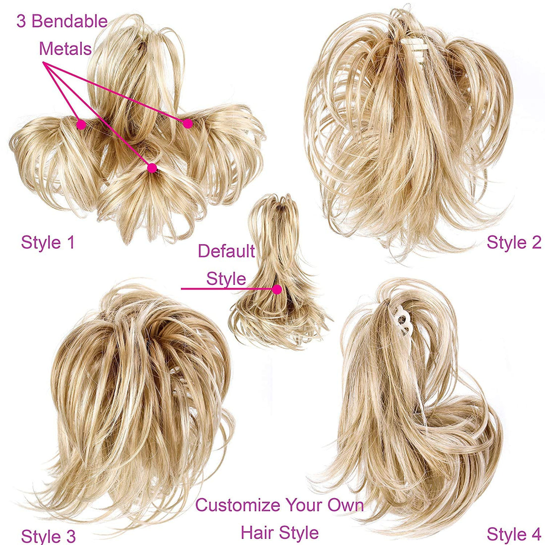 Onedor® 12 Inch Adjustable Messy Style Ponytail Hair Extension Synthetic Hair-Piece with Jaw Claw (4# Dark Brown)